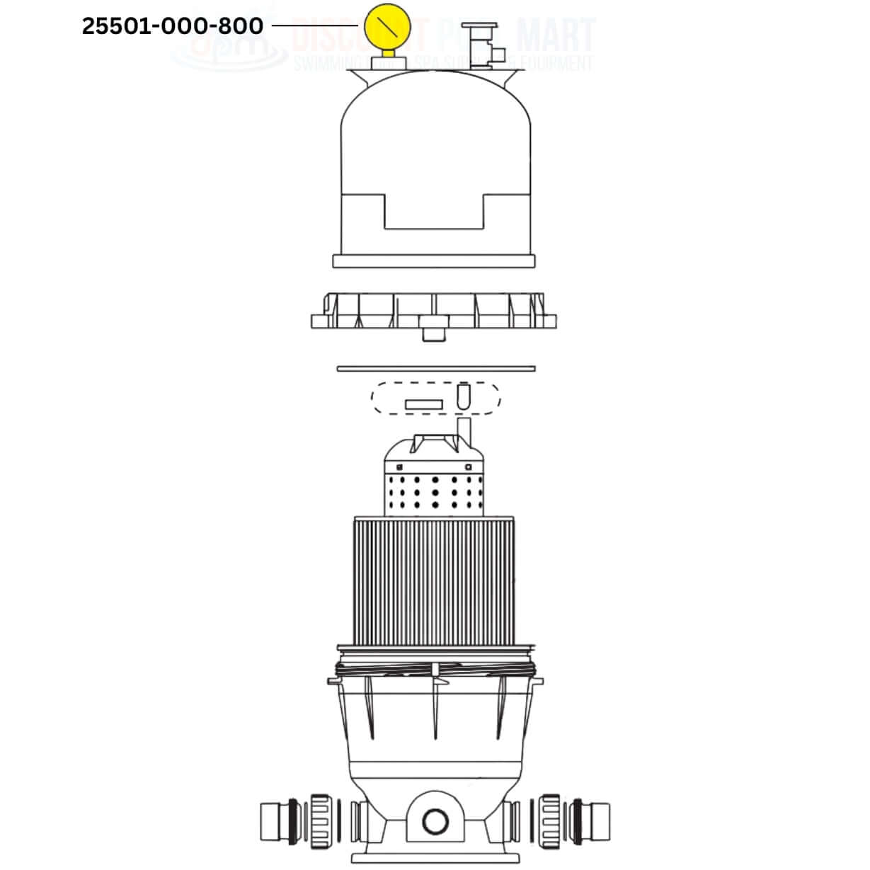 CMP Pressure Gauge 25501-000-800 for Pentair filters, from Discount Pool Mart DPM, 0-60 PSI bottom mount.