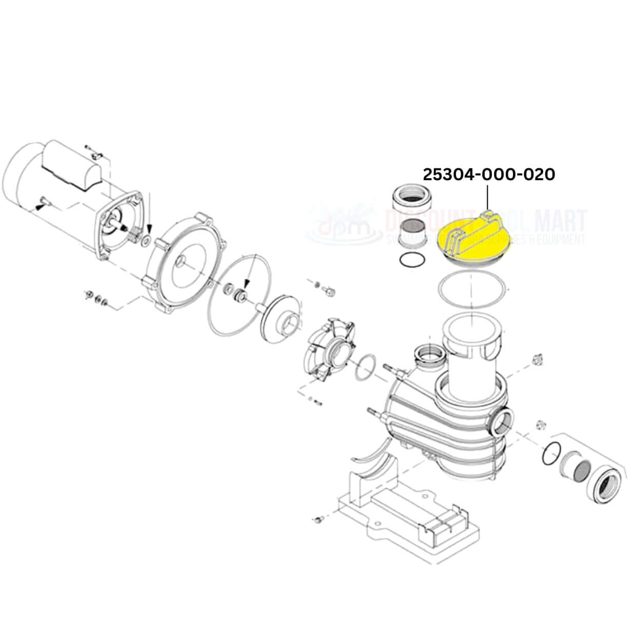 Exploded view diagram of CMP Pump Lid 25304-000-020 for Pentair Max-E-Glas and Dura-Glas by Discount Pool Mart DPM.