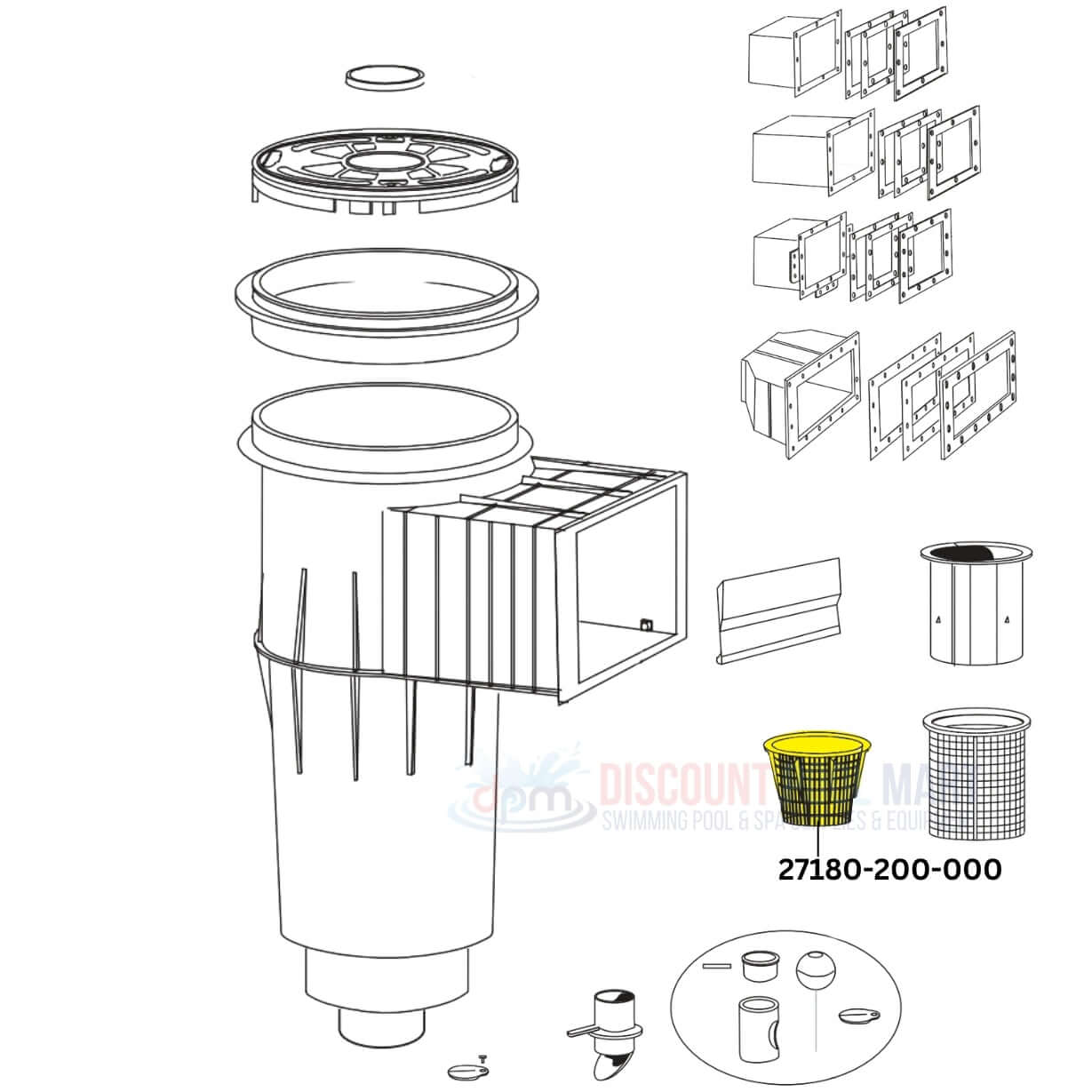 Diagram of CMP Skimmer Basket 27180-200-000 for Pentair Admiral S20 from Discount Pool Mart DPM.