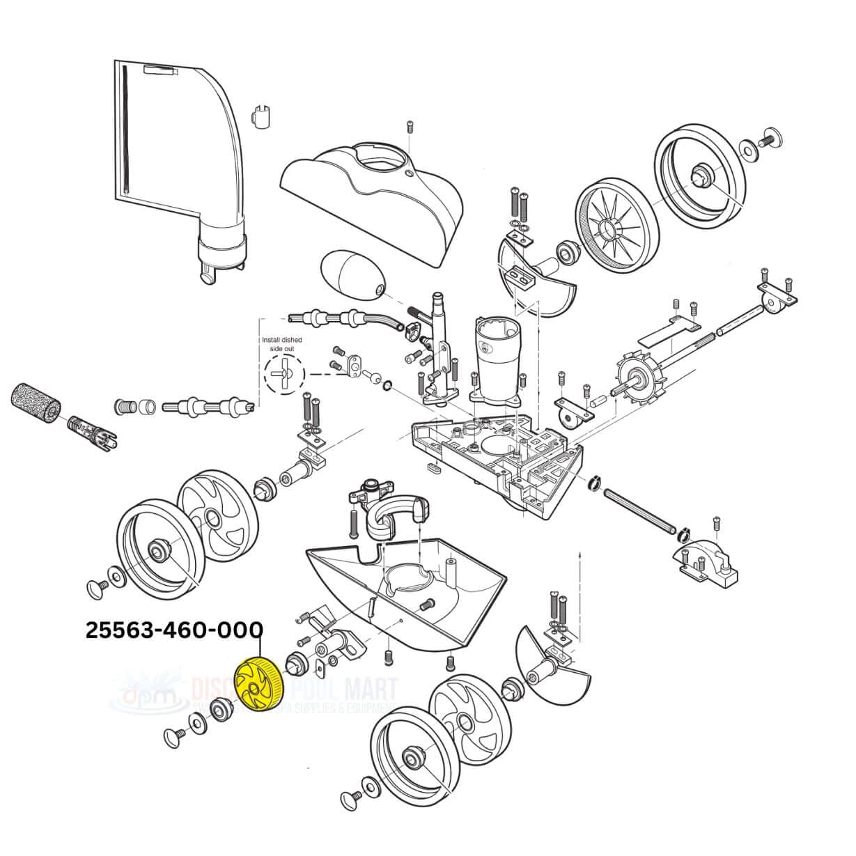 Diagram of CMP Small Wheel components for Polaris Vac-Sweep 180 and 280 Cleaners | C16 | 25563-460-000 from Discount Pool Mart DPM
