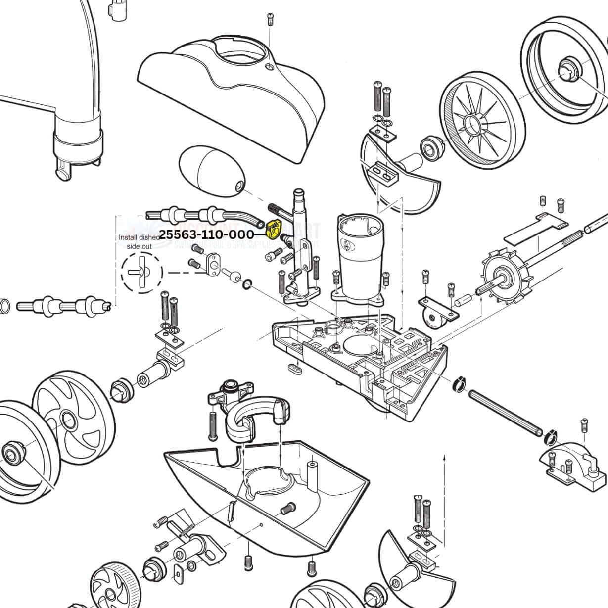 CMP Sweep Hose Attach Clamp diagram for Polaris Vac-Sweep, part number 25563-110-000. Available at Discount Pool Mart DPM.