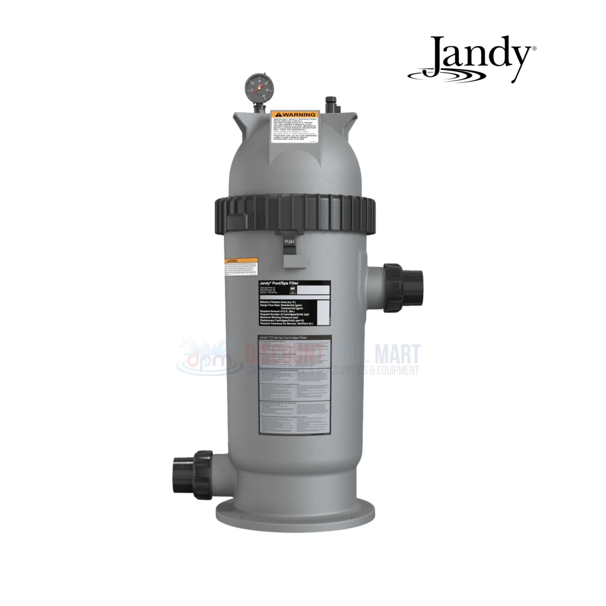 CS100 | Jandy 100 Sq. Ft. CS Cartridge Filter, gray, side view, efficient pool filtration at Discount Pool Mart.