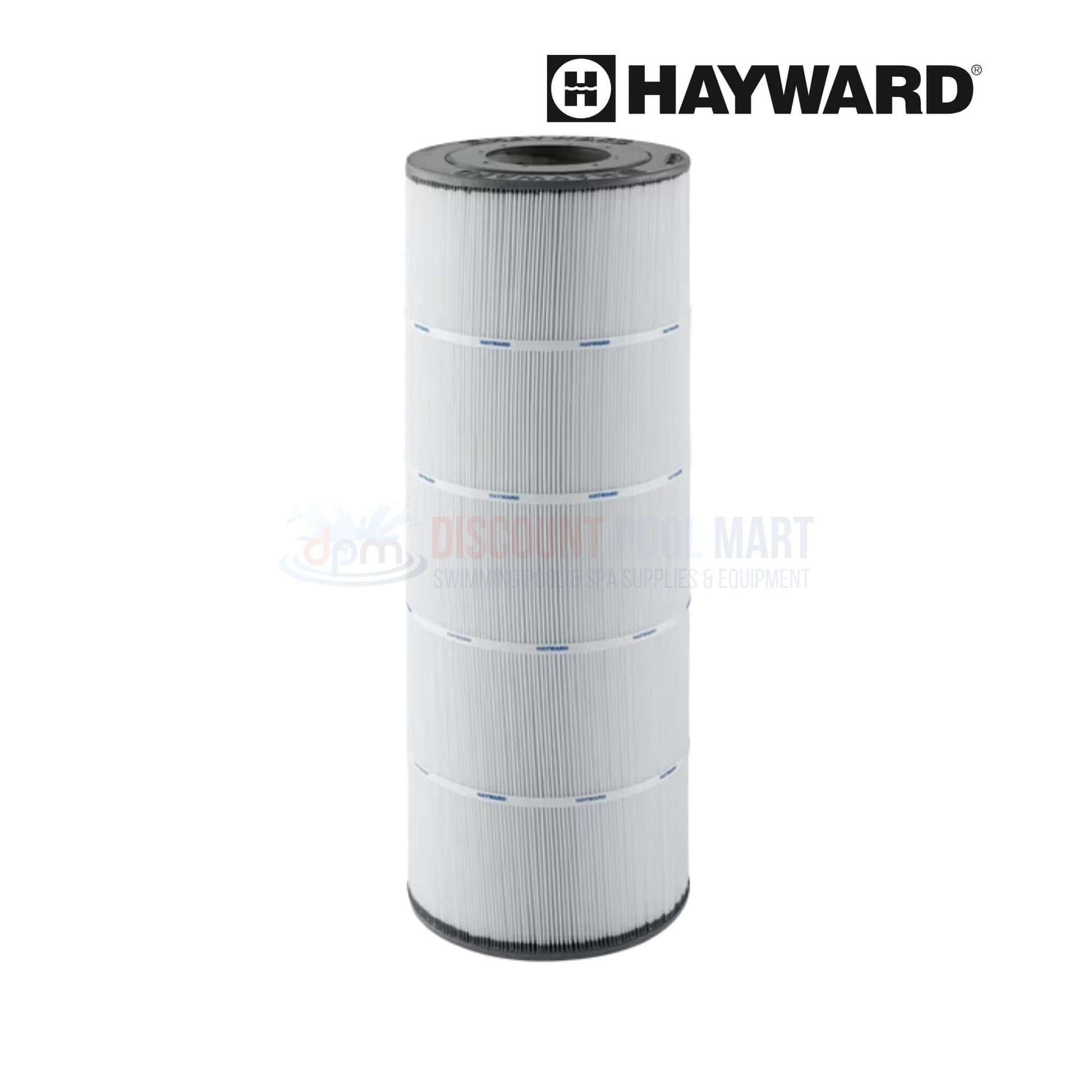 CX150XRE | Hayward SwimClear C150S Filter Cartridge 150 Sq. Ft. shown in vertical view, white pleated media, DPM brand logo.