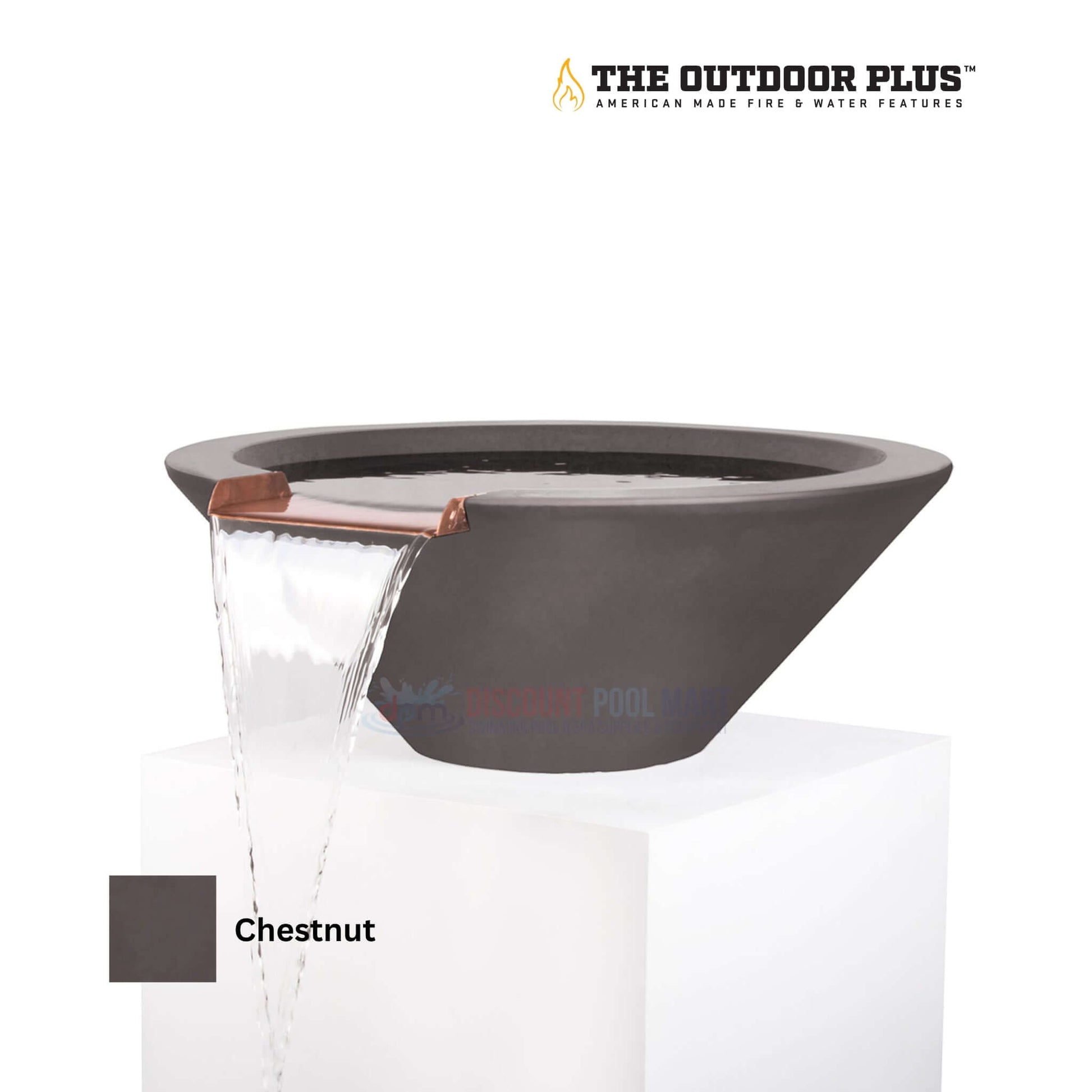 The Outdoor Plus Cazo Water Bowl GFRC Concrete in Chestnut, Elegant outdoor feature by Discount Pool Mart DPM, SKU: DPM-CW-12345.