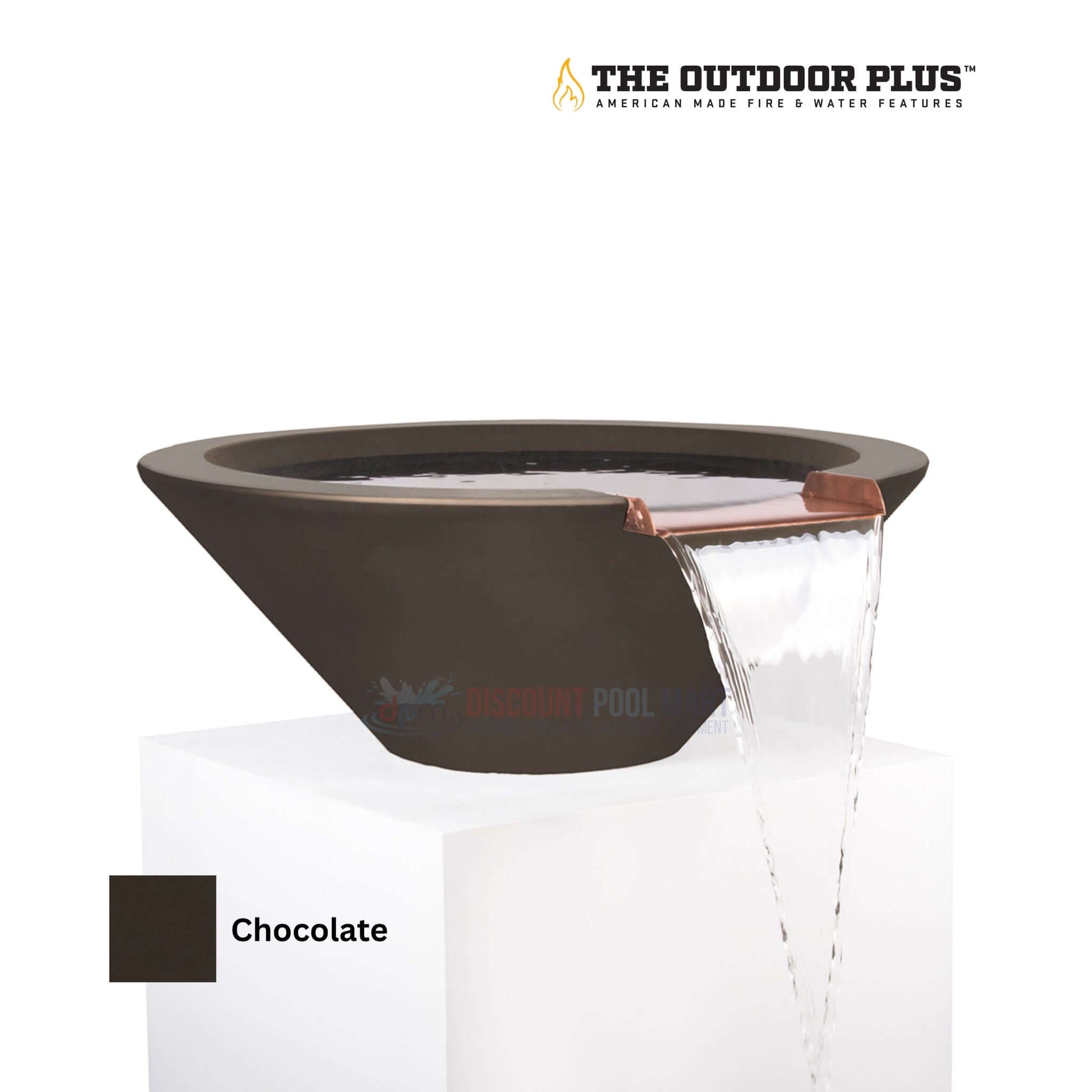 The Outdoor Plus Cazo Water Bowl in Chocolate GFRC Concrete DPM SKU with water feature - Elegance for landscapes.