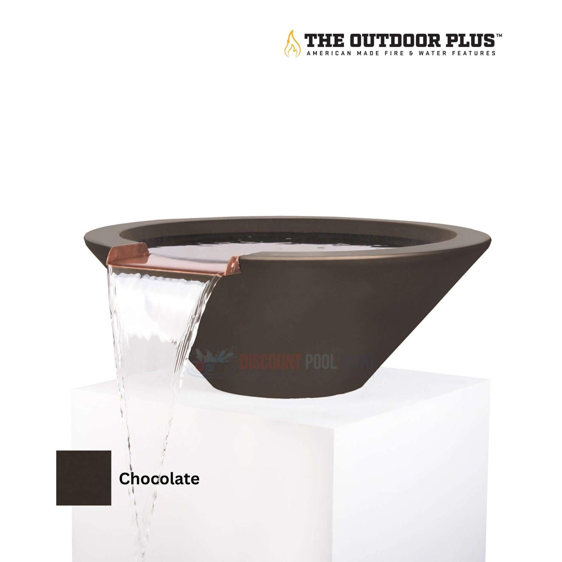 The Outdoor Plus Cazo Water Bowl in Chocolate by Discount Pool Mart DPM, GFRC Concrete with water feature.