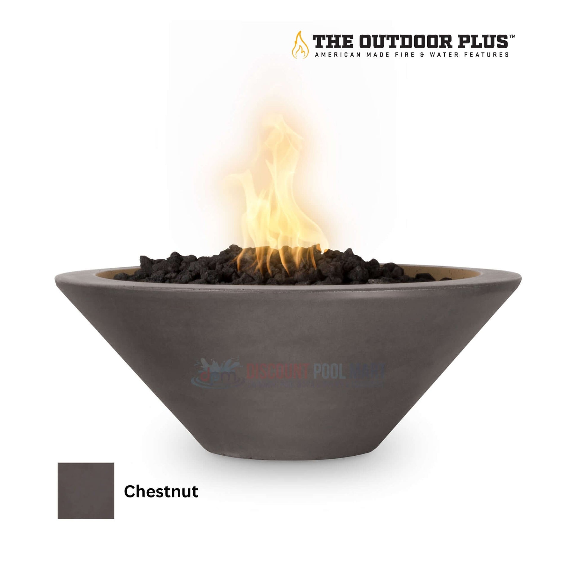 The Outdoor Plus Cazo Fire Bowl in Chestnut color, GFRC Concrete, by Discount Pool Mart DPM, SKU: DPM-CFB-24