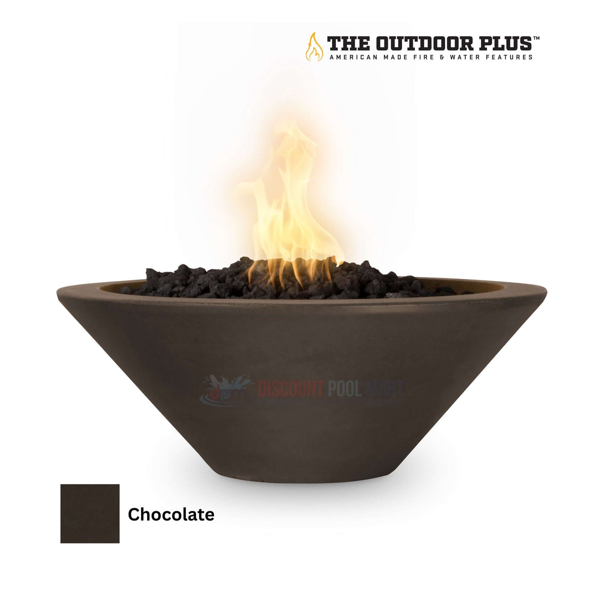 The Outdoor Plus Cazo Fire Bowl GFRC Concrete in Chocolate color by Discount Pool Mart DPM, handmade in the USA.