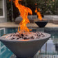 The Outdoor Plus Cazo Fire Bowl GFRC Concrete by Discount Pool Mart DPM, showcasing vibrant flames and modern design.