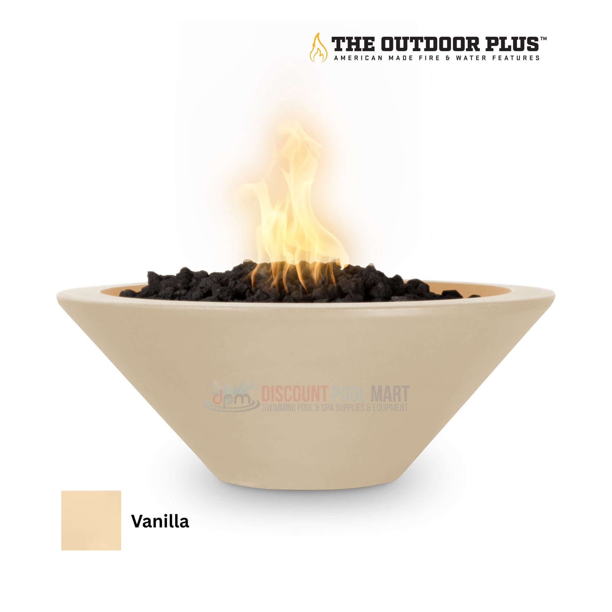 The Outdoor Plus Cazo Fire Bowl GFRC in Vanilla, 24"-48" sizes available at Discount Pool Mart DPM.