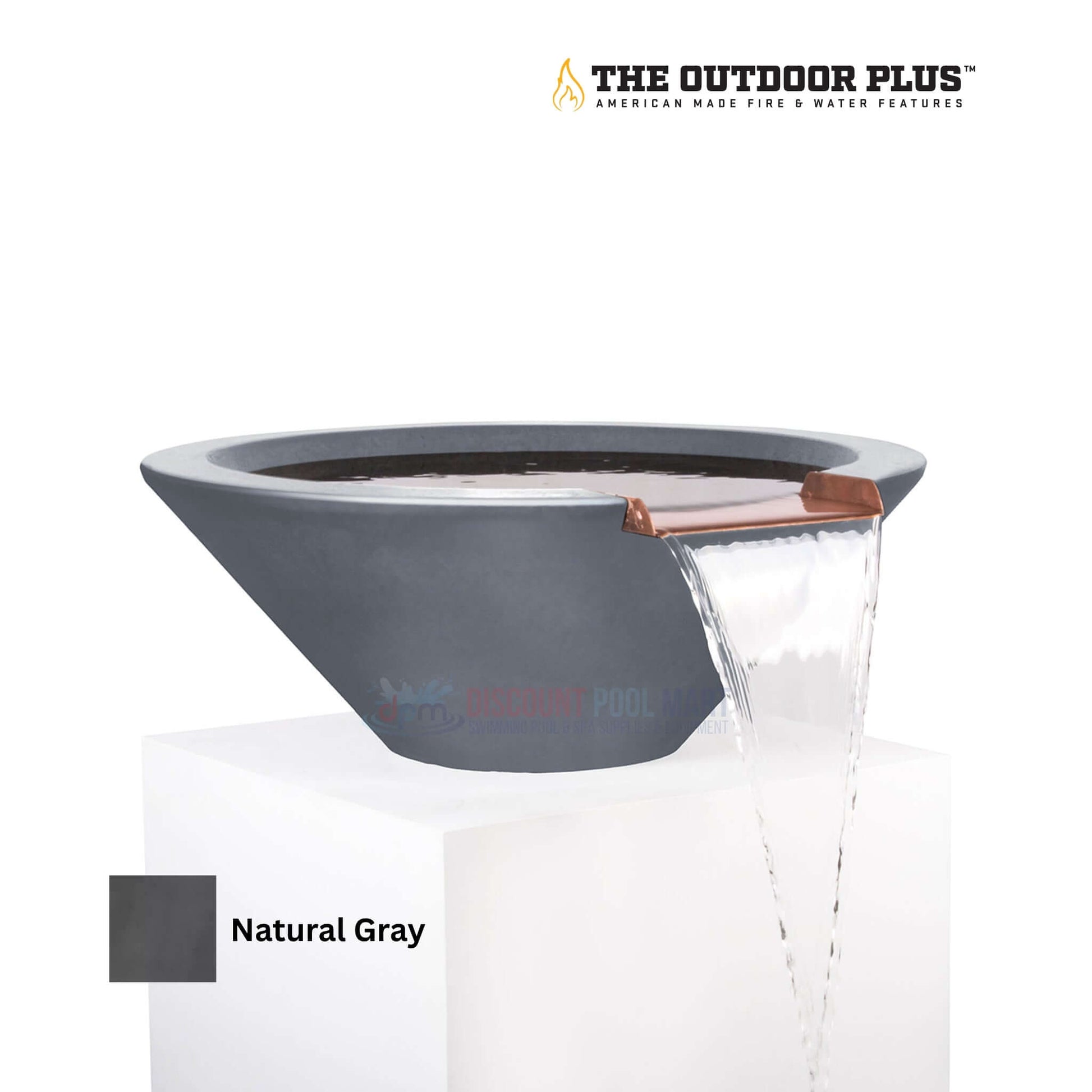 The Outdoor Plus Cazo Water Bowl in Natural Gray, GFRC Concrete from Discount Pool Mart DPM, SKU: Cazo-001