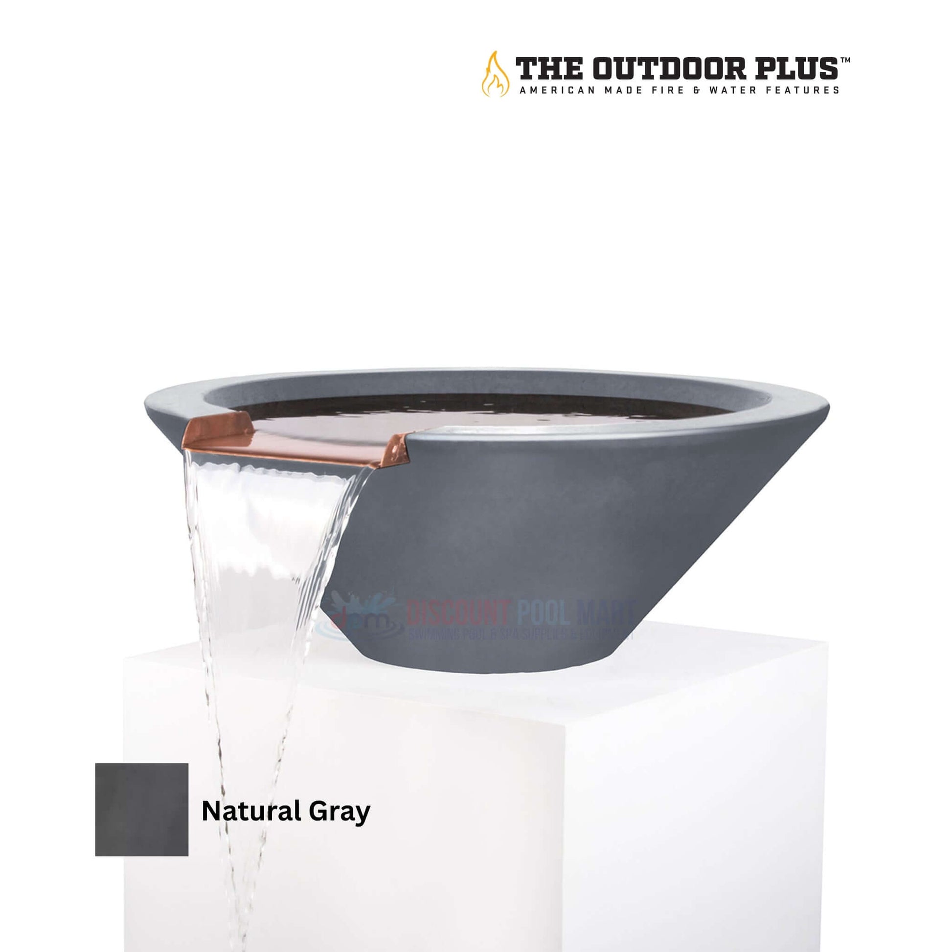 The Outdoor Plus Cazo Water Bowl in Natural Gray - GFRC Concrete, available at Discount Pool Mart DPM.