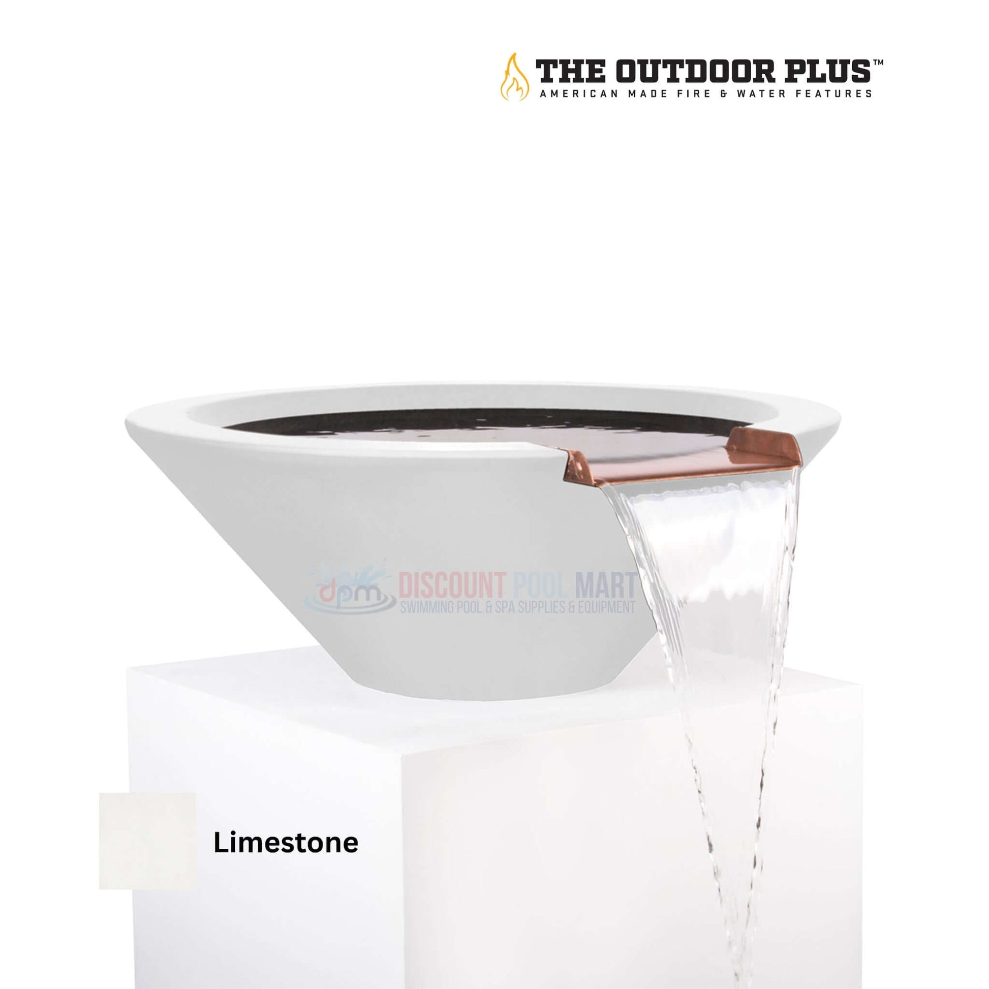 The Outdoor Plus Cazo Water Bowl – GFRC Concrete, Limestone finish, by Discount Pool Mart DPM, SKU: CZO-1234, modern outdoor feature.