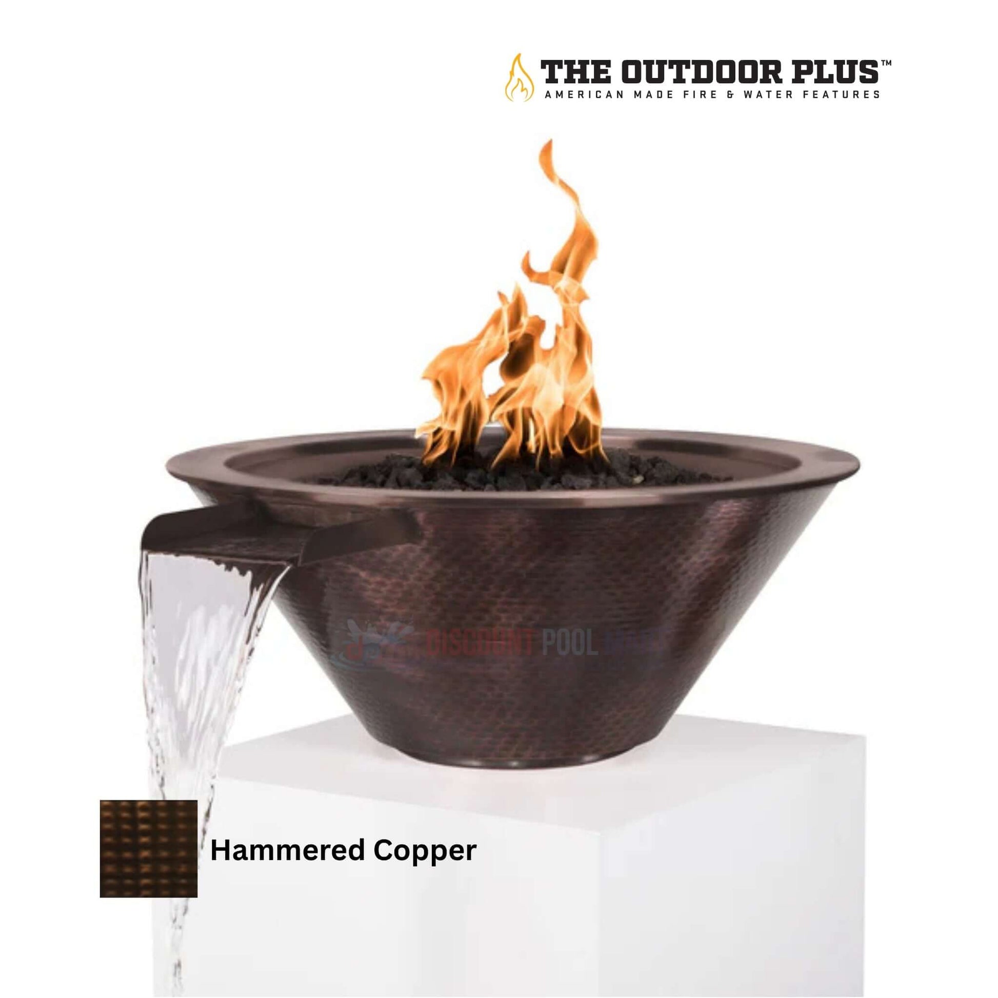 The Outdoor Plus Cazo Fire & Water Bowl in Hammered Patina Copper, DPM SKU: 12345, perfect outdoor focal point.