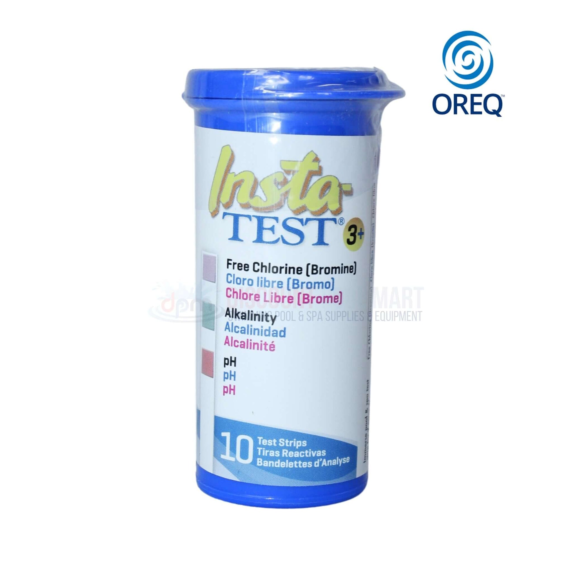 Insta-TEST 3+ Test Strips for hot tubs by OREQ, available at Discount Pool Mart DPM for easy water quality management.