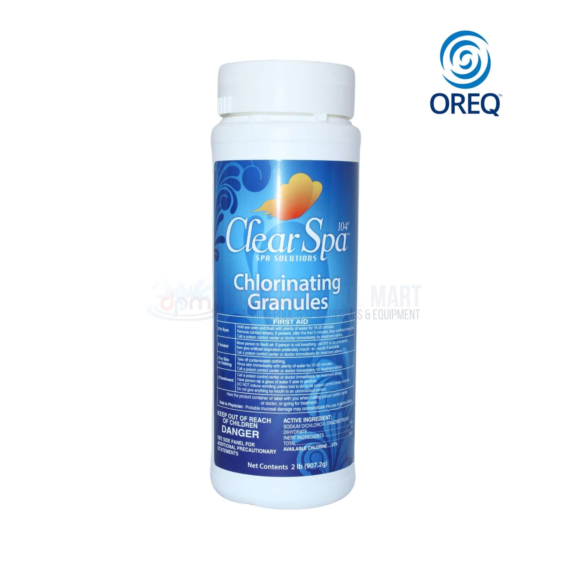 Clear Spa Chlorinating Granules from Discount Pool Mart DPM, essential for maintaining hot tub sanitation and water quality.