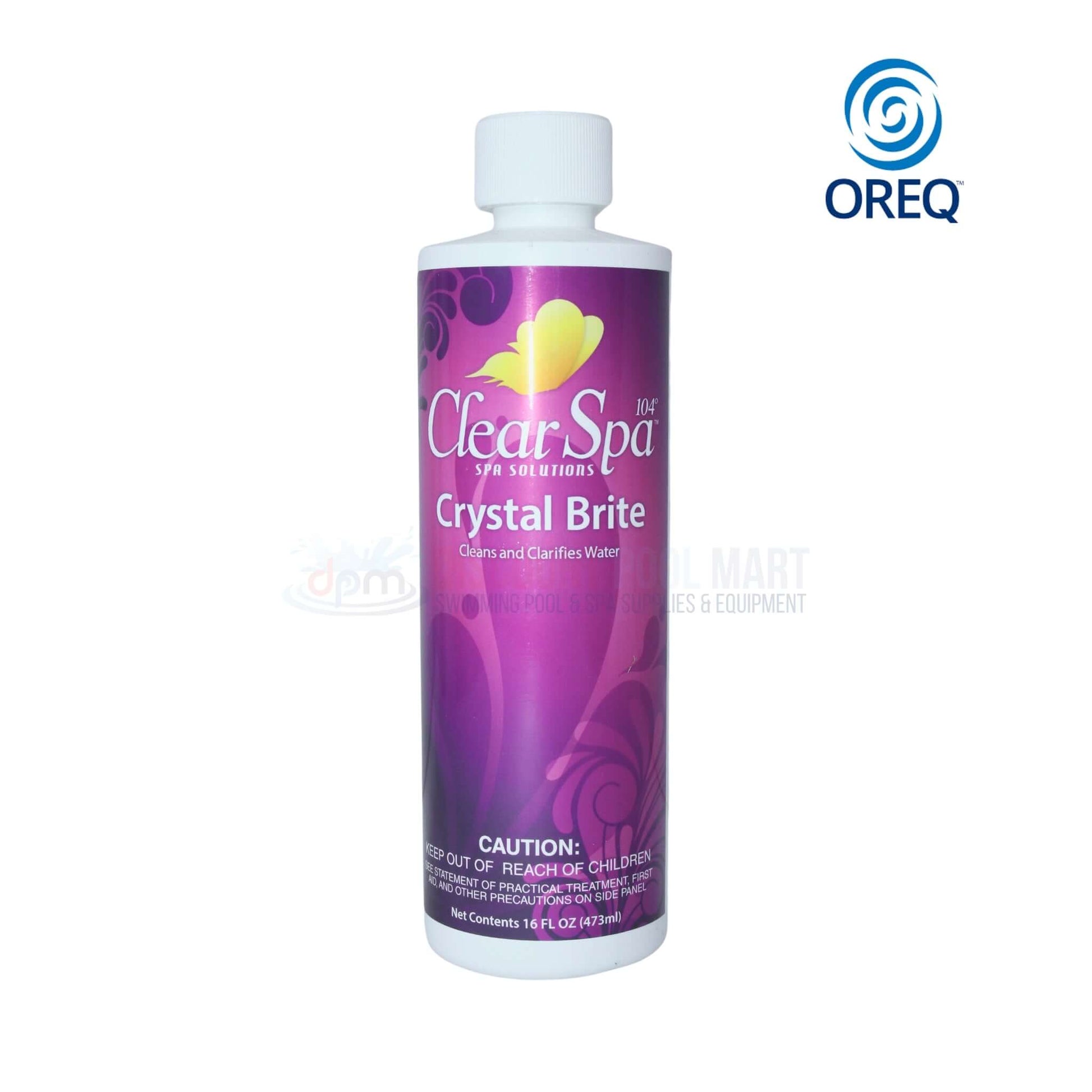 Clear Spa Crystal Brite cleaner for hot tubs from Discount Pool Mart DPM, 16 oz bottle for water clarity.
