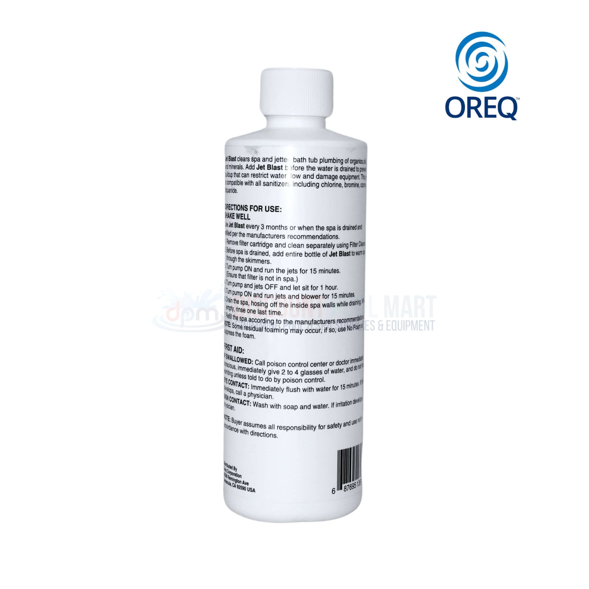 Clear Spa Jet Blast 16 oz cleaning solution bottle back view from Discount Pool Mart DPM for spa maintenance.
