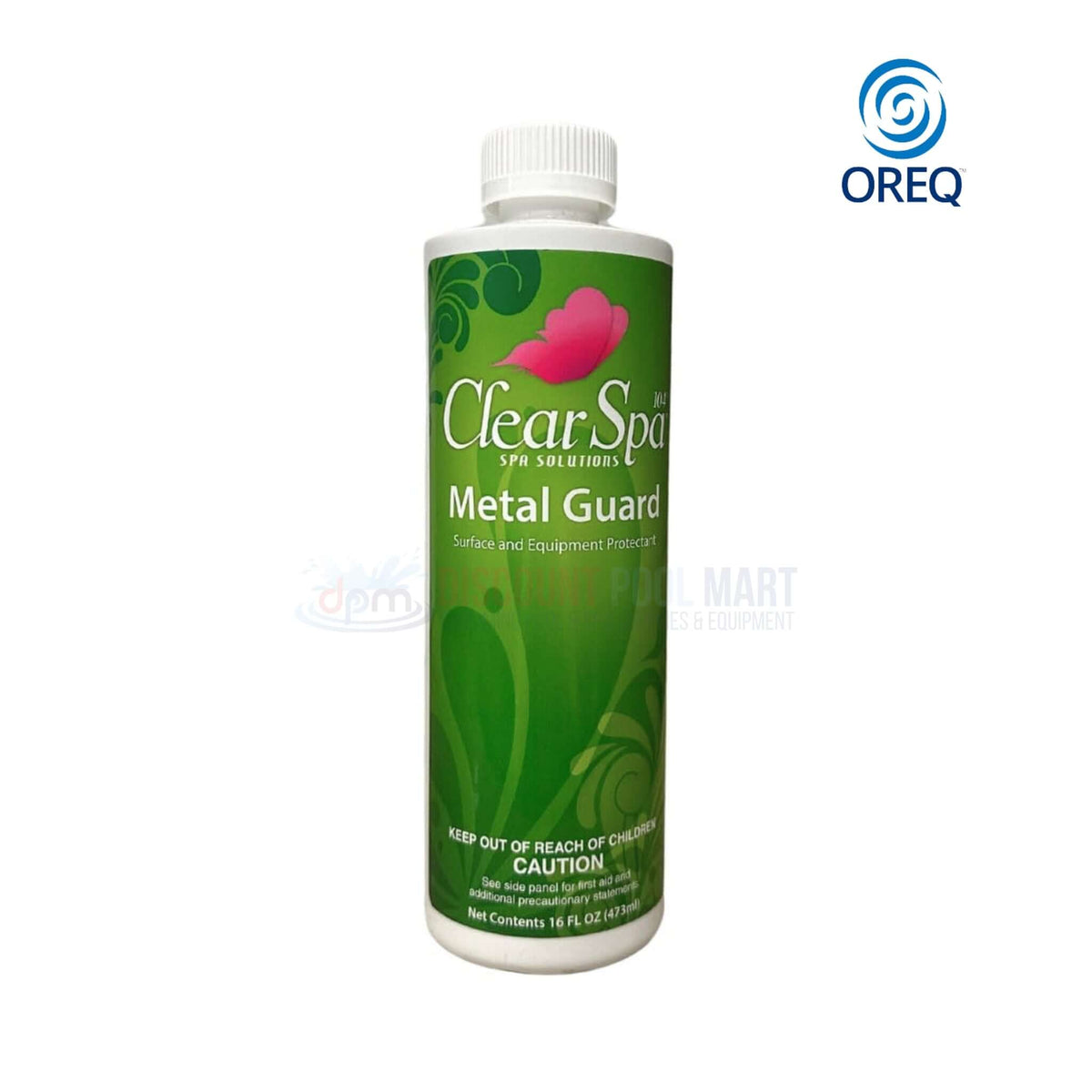 Clear Spa Metal Guard 16 oz bottle for protecting spa surfaces, scale buildup, and metal stains. Discount Pool Mart DPM.