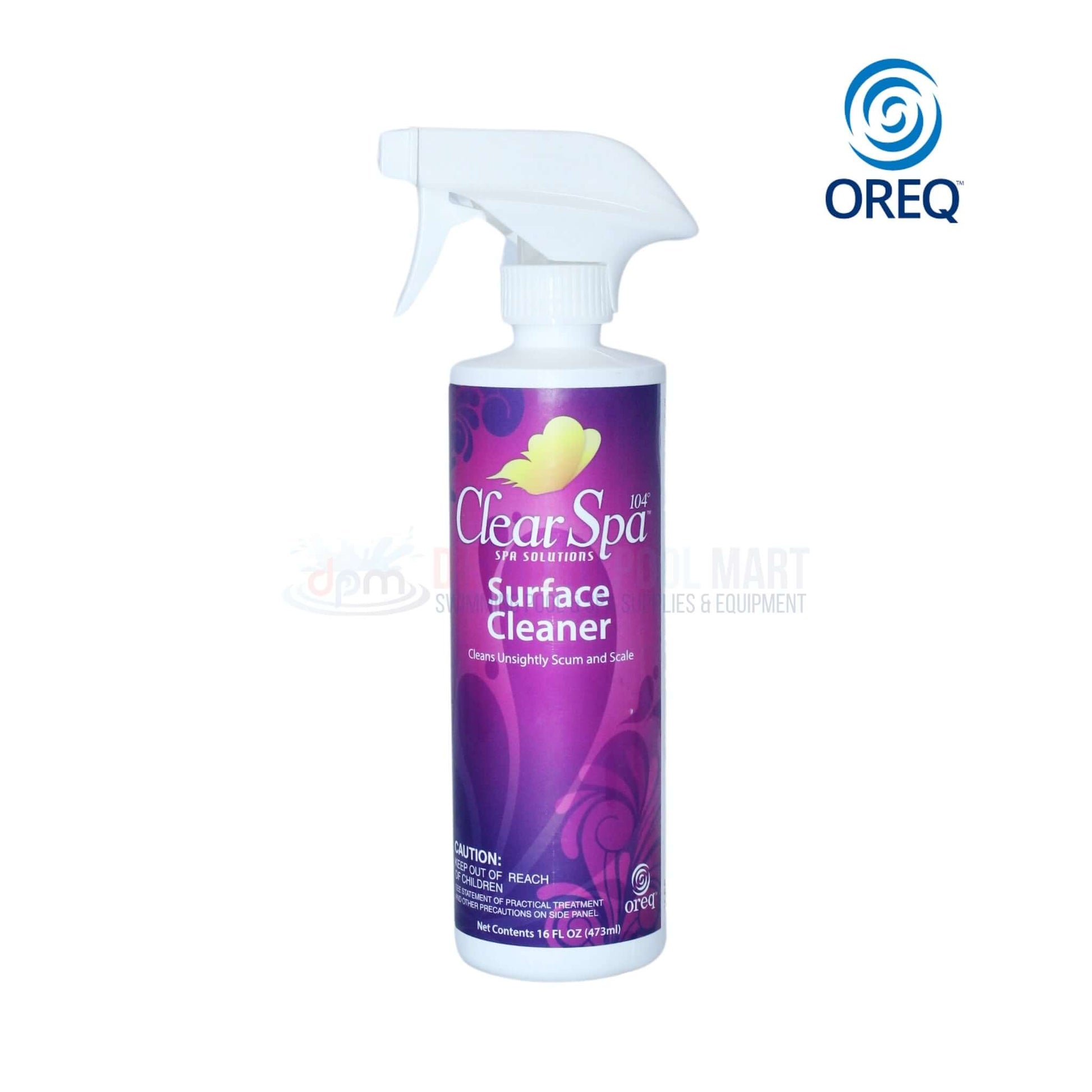 Clear Spa Surface Cleaner 16 oz by Discount Pool Mart DPM, powerful non-abrasive formula for effective spa cleaning.