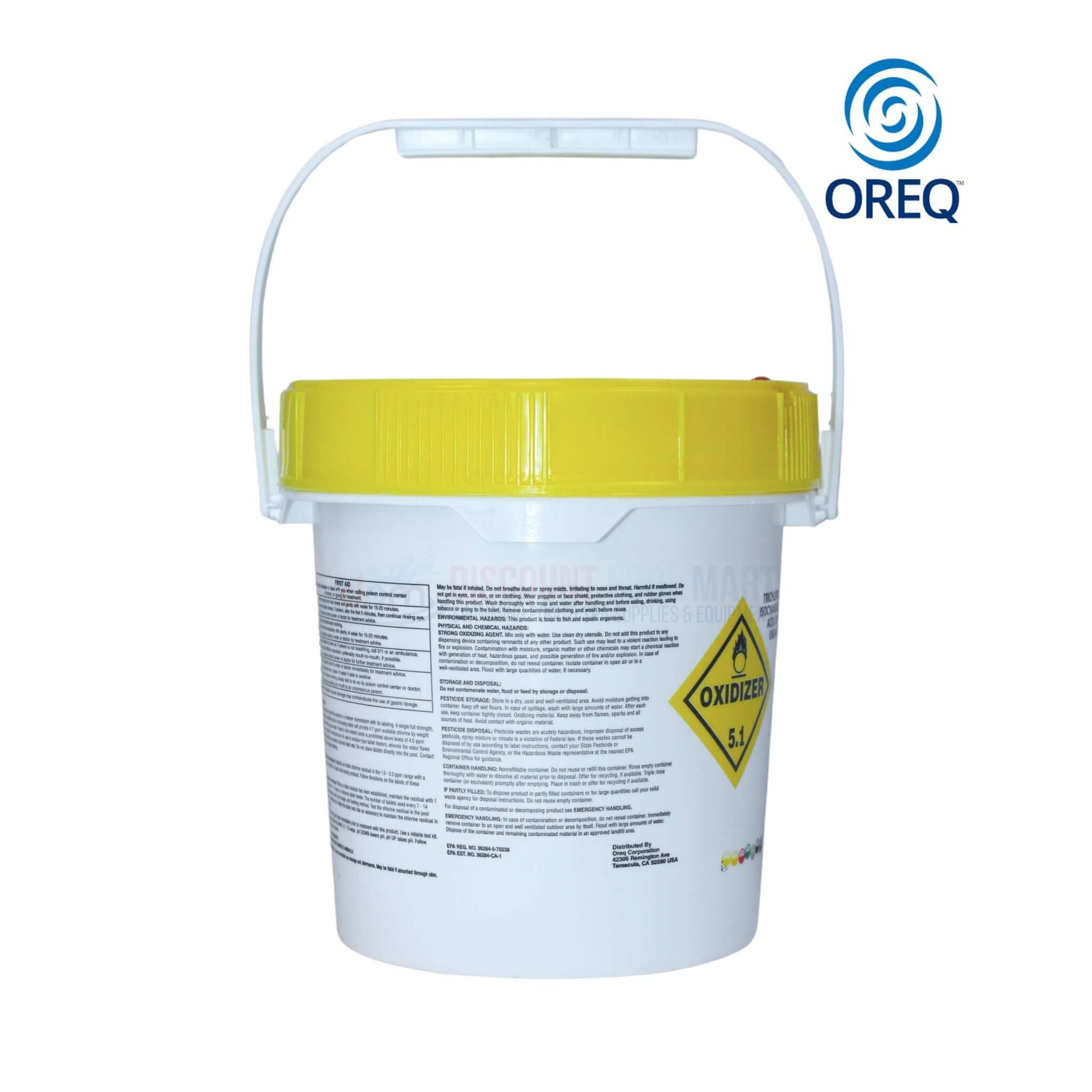 ClearView 3" Jumbo Scent-Trific Chlorine Tabs bucket with yellow lid from Discount Pool Mart DPM, 5lbs, CVTLST005.