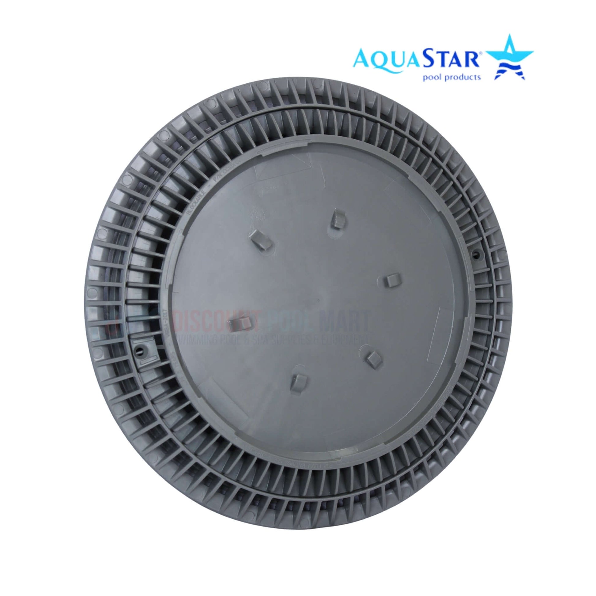 AquaStar CC10103 Gray 10" Round Suction Outlet Cover showing top view, perfect for pools from Discount Pool Mart, durable & VGB-compliant.