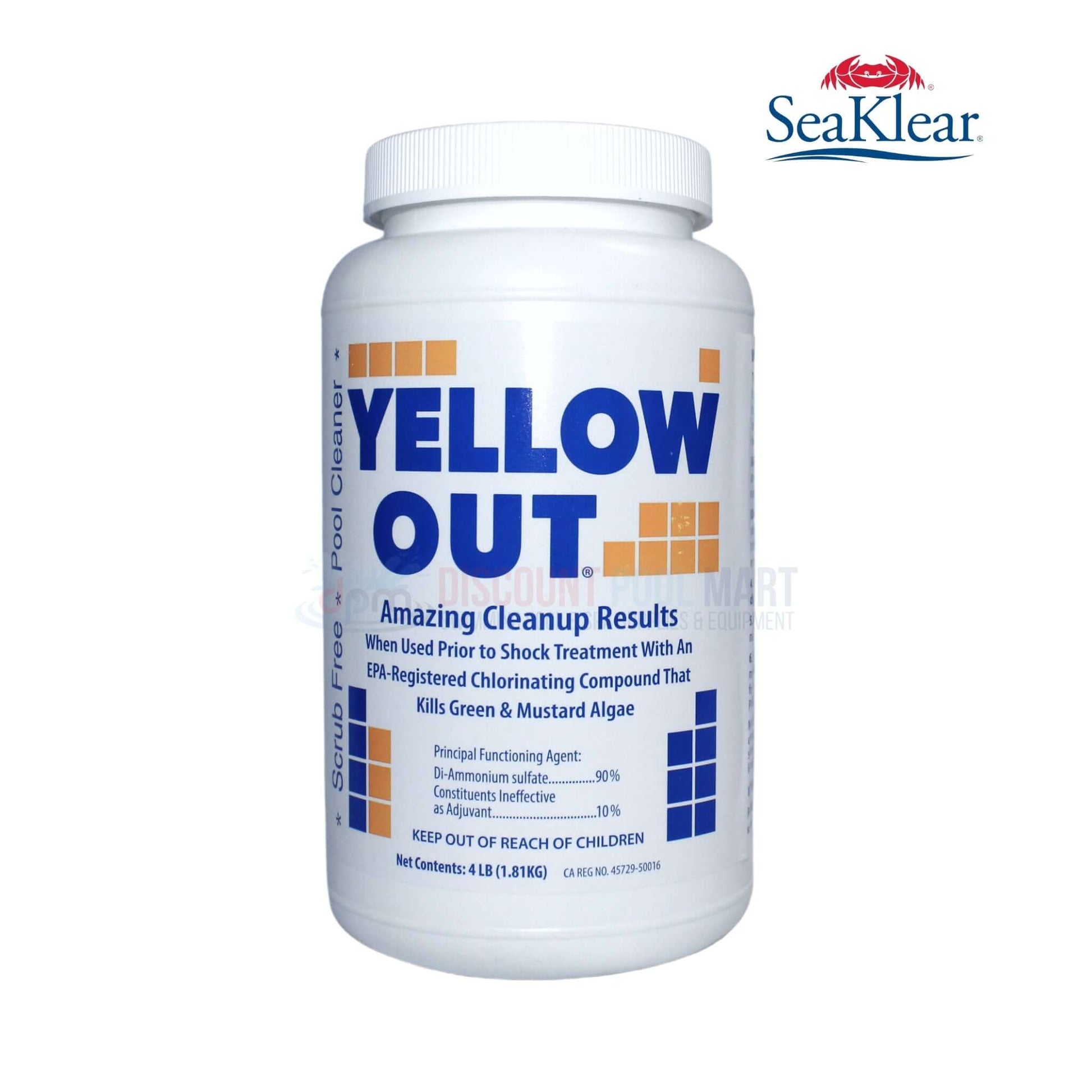 Coral Seas Yellow Out Algaecide 4 lbs by Discount Pool Mart DPM, eliminates yellow mustard algae in pools.