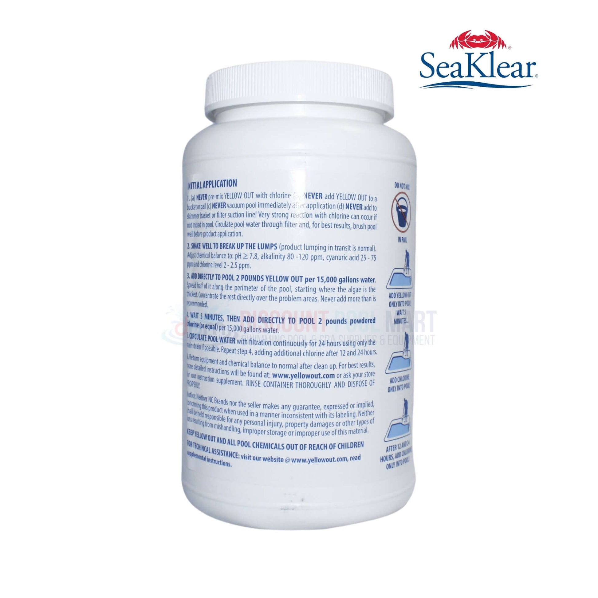 Coral Seas Yellow Out Algaecide 4 lbs - effective for algae removal in pools, compatible with saltwater, available at Discount Pool Mart DPM.