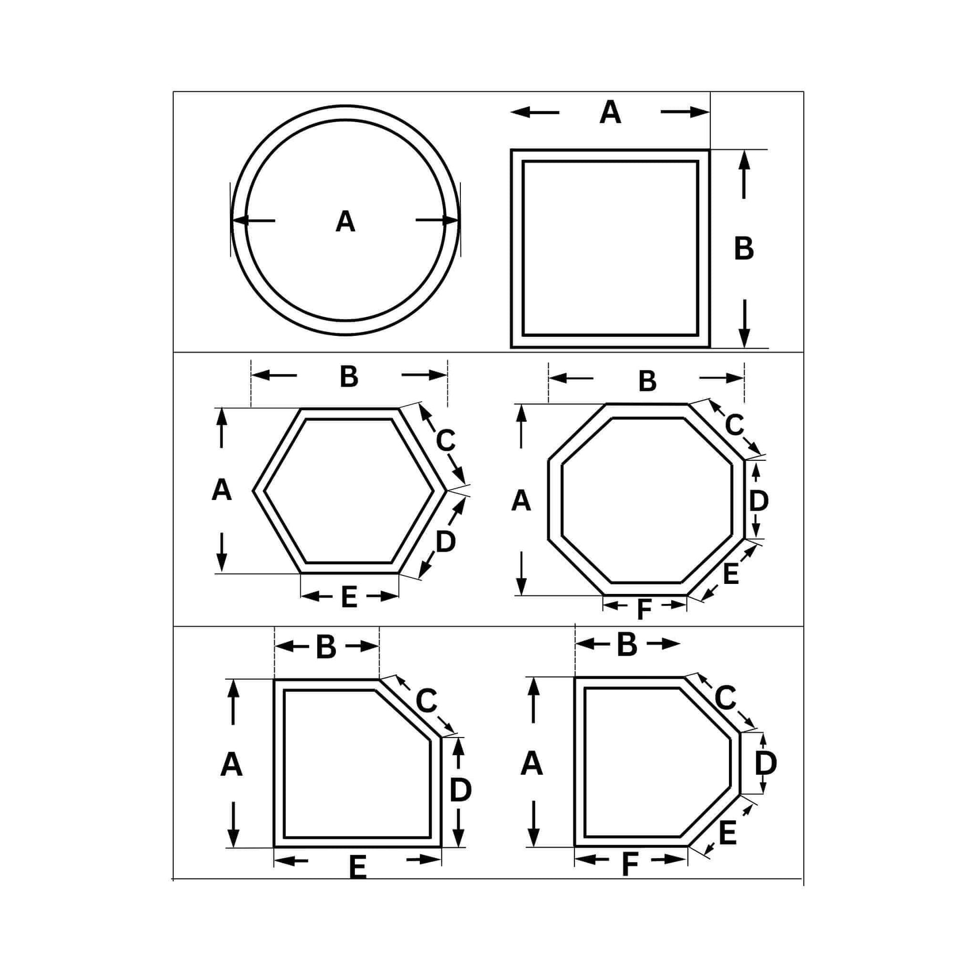 Custom spa and hot tub cover shape dimensions for Discount Pool Mart DPM, including circle, square, octagon, and more.
