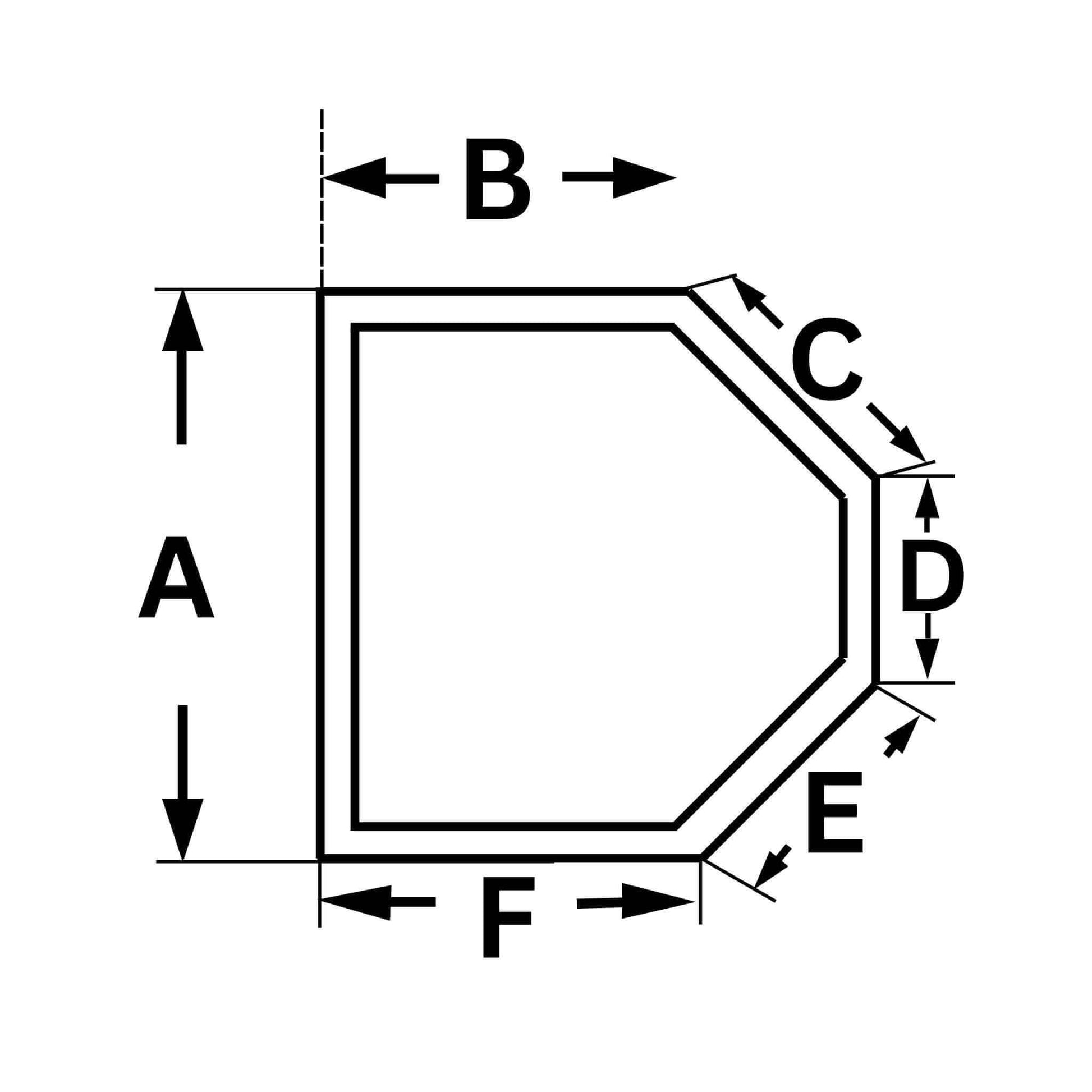 Custom spa and hot tub cover dimensions diagram with labels A, B, C, D, E, F for Discount Pool Mart DPM.