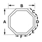 Octagonal hot tub cover diagram with labeled dimensions A, B, C, D, E, F for custom fit at Discount Pool Mart DPM.