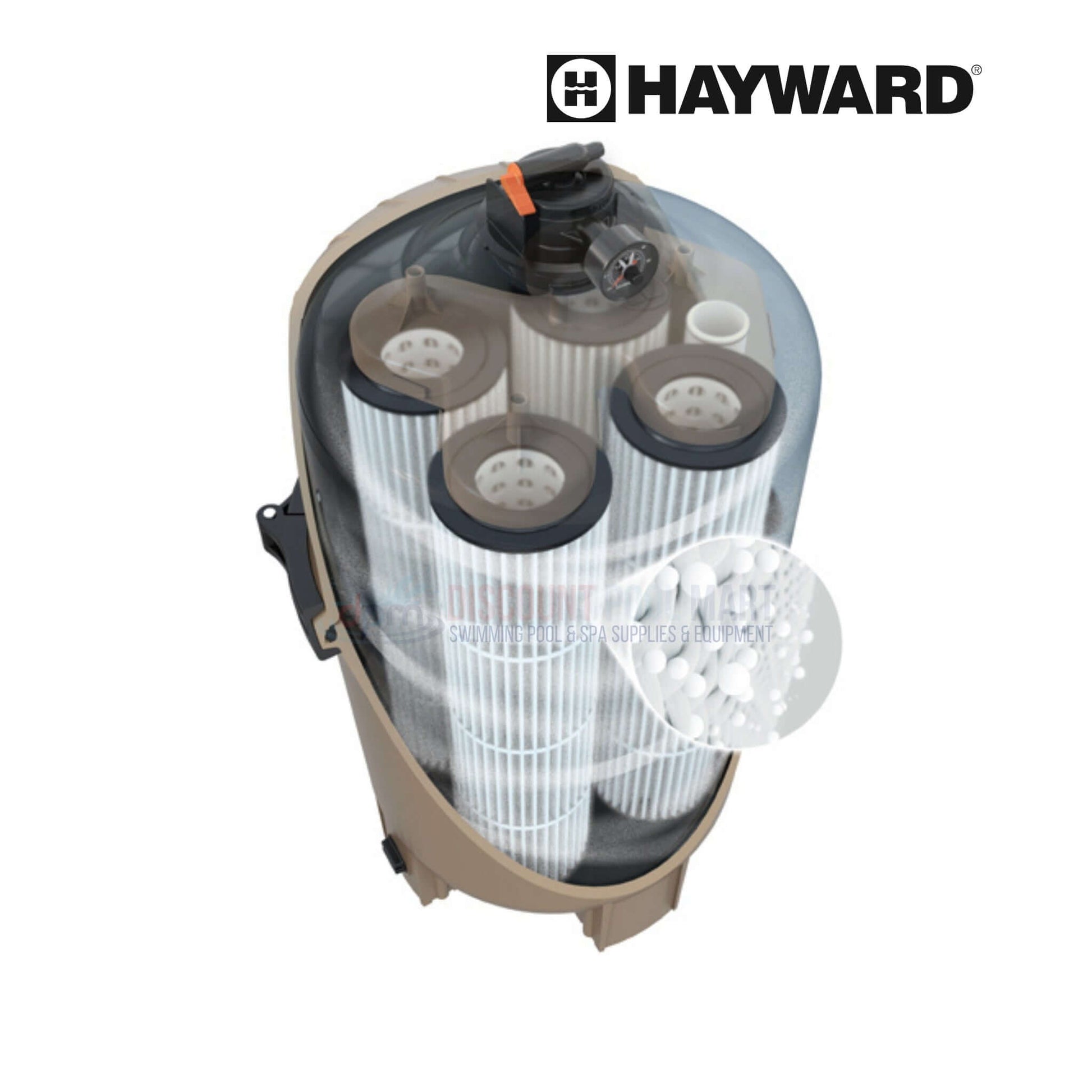 DEP100 | Hayward DEP 500 Series DE Filter displayed from above, featuring pleated elements for clear filtration. Discount Pool Mart.