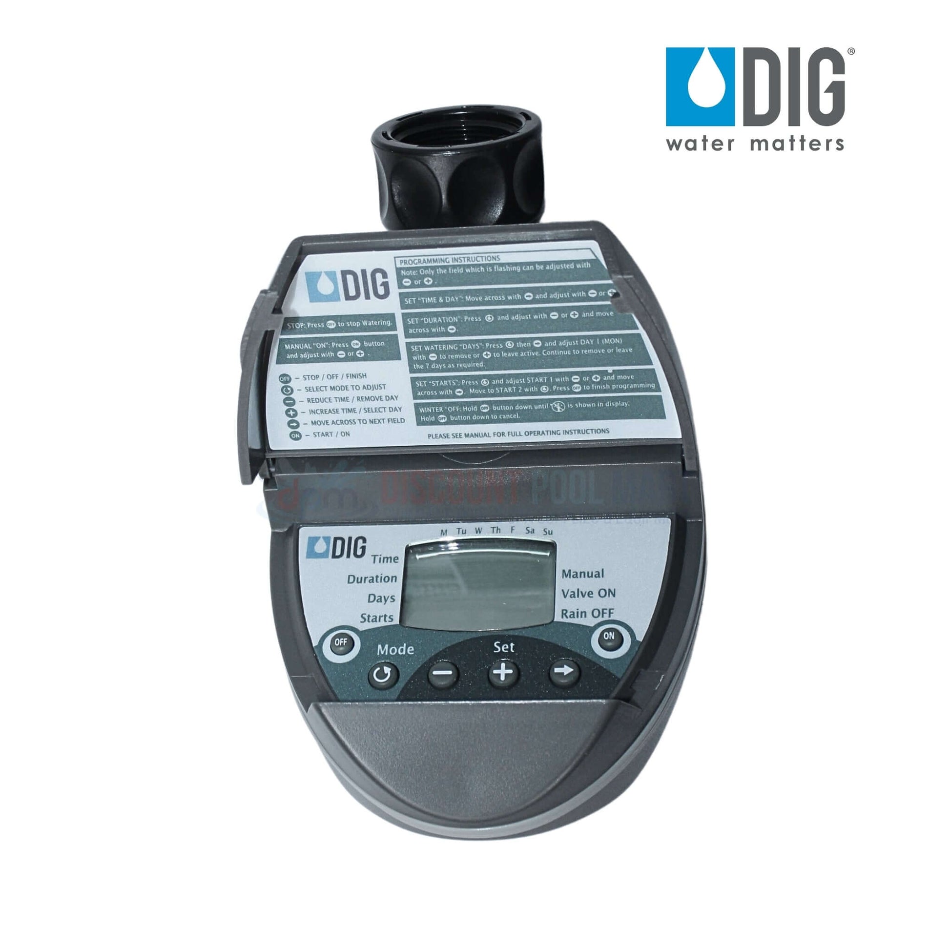 DIG Digital Hose End Timer B09D 3/4" at Discount Pool Mart DPM, reliable programming and longer battery life.