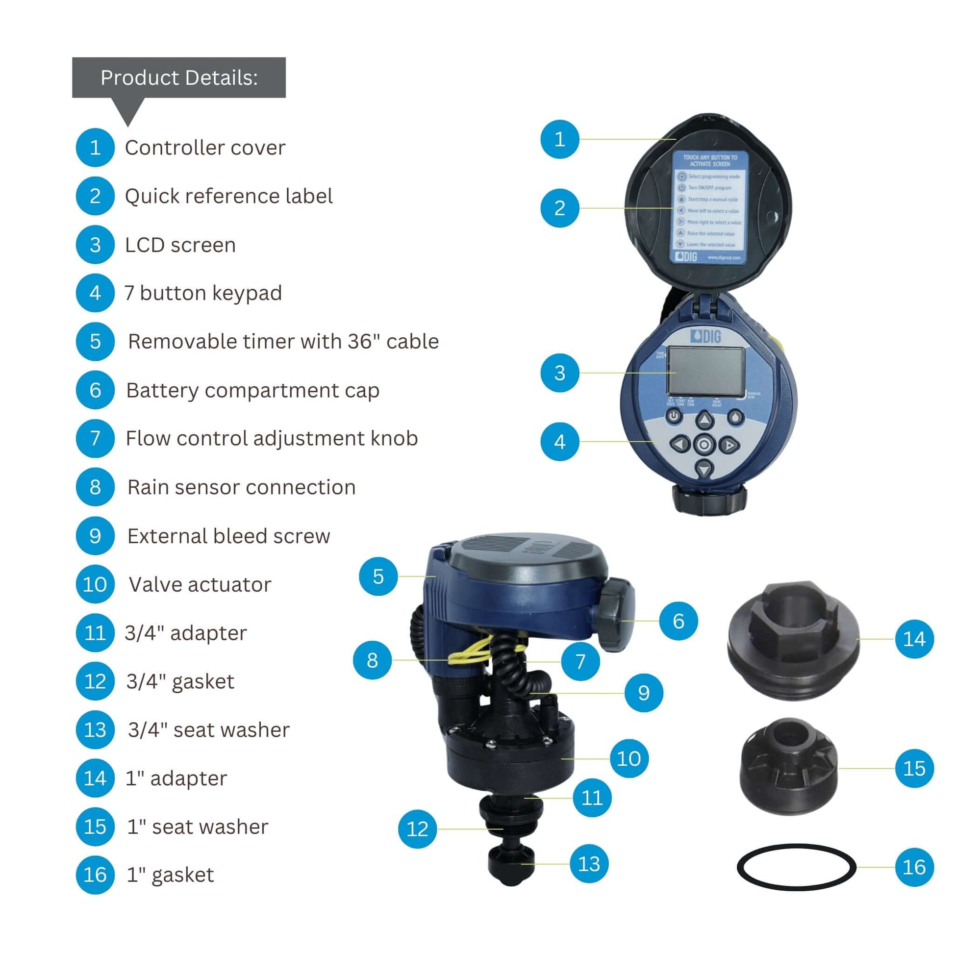 DIG Battery Powered Digital Irrigation Timer components, LCD display, installed in Discount Pool Mart DPM system.