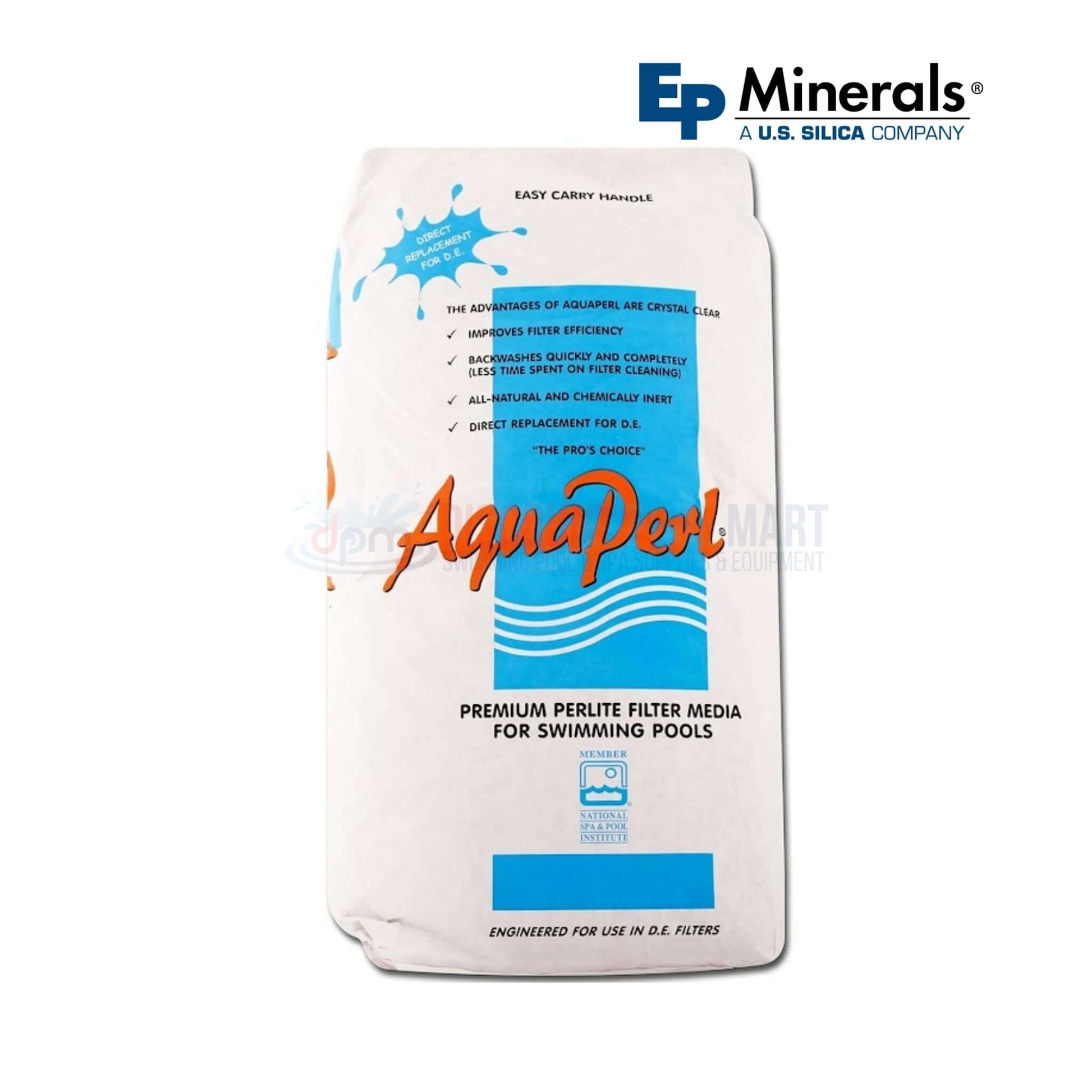 EP Minerals AquaPerl Perlite filter aid for pools, eco-friendly and lightweight, available at Discount Pool Mart DPM.