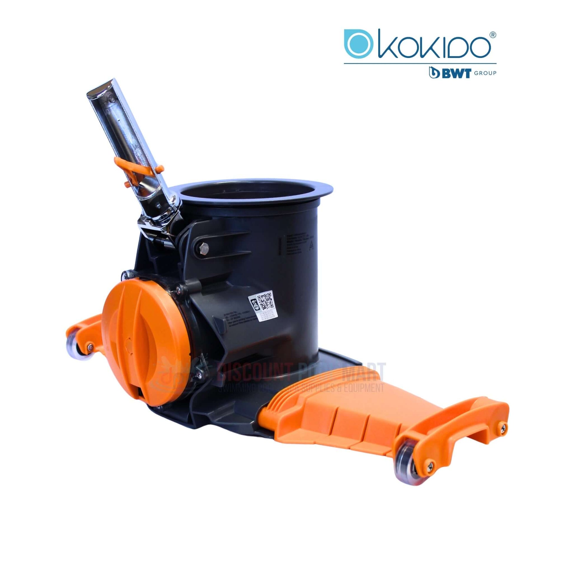 BWT Vektro XL Xtra Wide Rechargeable Pool Vacuum EV104CBX, black and orange, showcasing powerful pool cleaning features. Discount Pool Mart.
