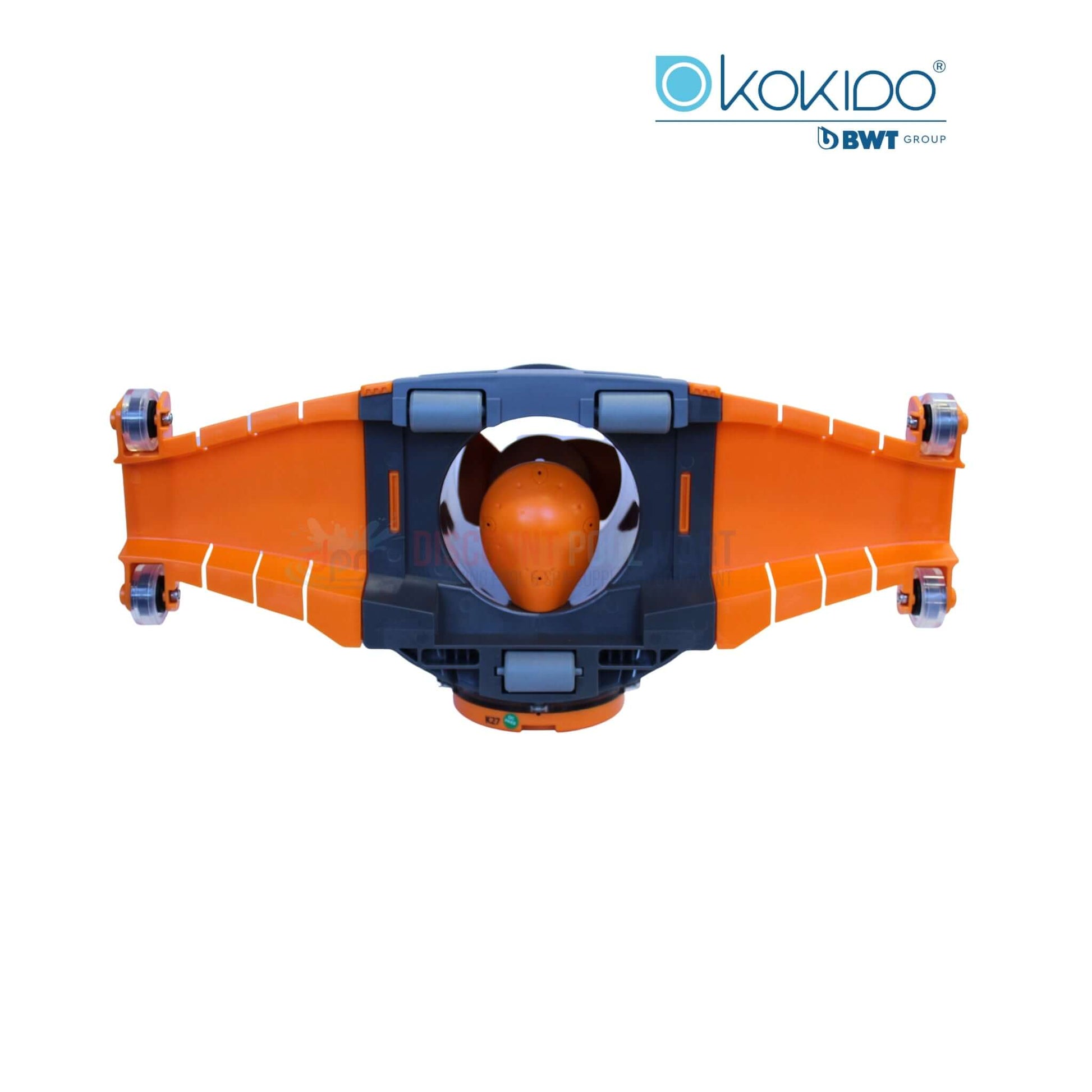 BWT Vektro XL Xtra Wide Rechargeable Pool Vacuum EV104CBX in orange, top view showing design and versatility for pool cleaning by Discount Pool Mart.