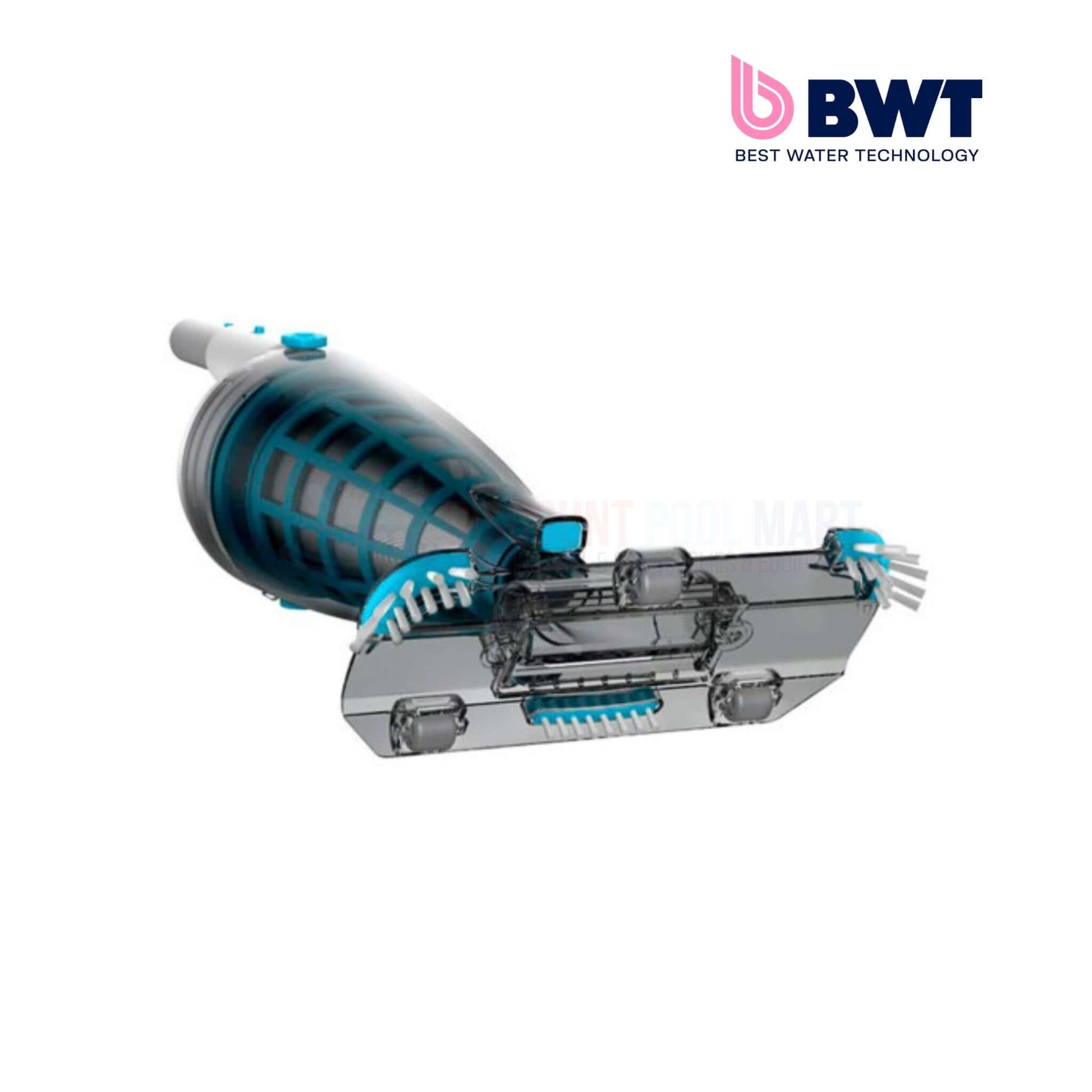 BWT PK X-Flow Rechargeable Pool Vacuum BC55 with transparent debris container, ideal for cleaning medium to large pools, from Discount Pool Mart.