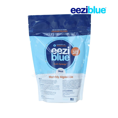 Eeziblue Monthly Algaecide & Water Clarifier 14oz from Discount Pool Mart DPM, 13,000-gallon coverage, all-in-one solution.