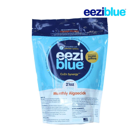 Eeziblue Monthly Algaecide 21oz EB-MA-21OZ from Discount Pool Mart DPM, controls algae, clarifies water for pools.