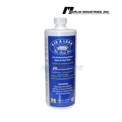 Marlig Fix-A-Leak Pool and Spa Leak Sealant | 32oz | FAL32 bottle, front view, for sealing leaks in pools and spas, Discount Pool Mart.