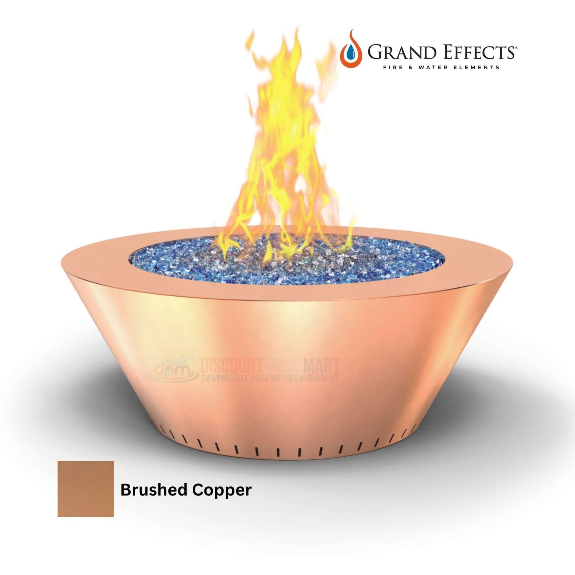 Grand Effects Essex Fire Table in Brushed Copper by Discount Pool Mart DPM, elegant outdoor fire feature.