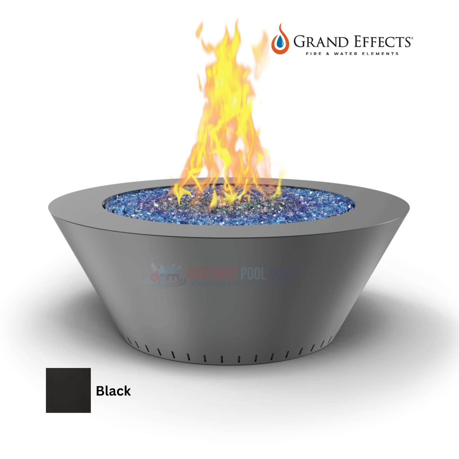 Grand Effects Grand Essex Fire Table in Black by Discount Pool Mart DPM, luxurious outdoor fire feature with electronic ignition.