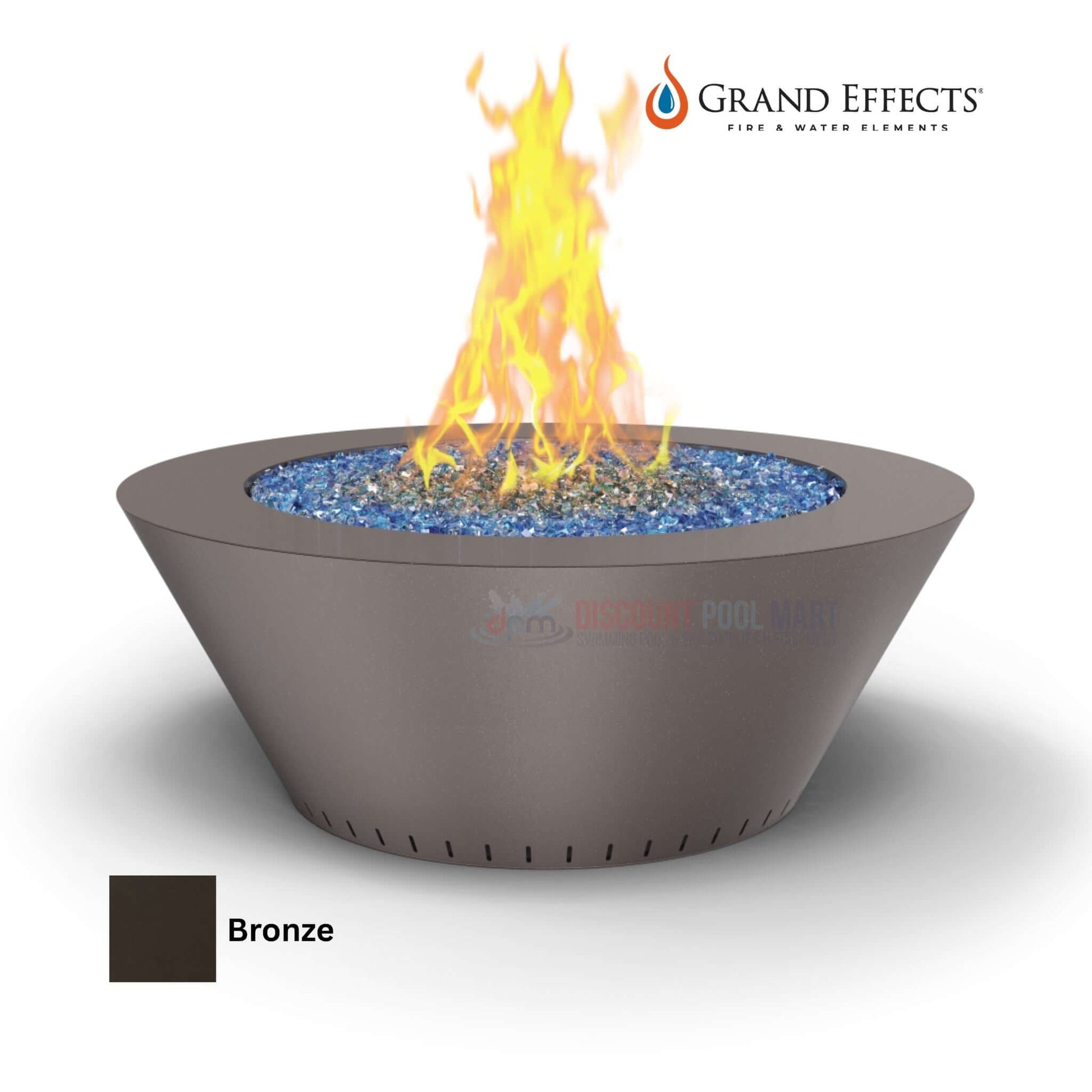 Grand Effects Grand Essex Fire Table in Bronze finish with flames and glass rocks, SKU: DPM, available at Discount Pool Mart.