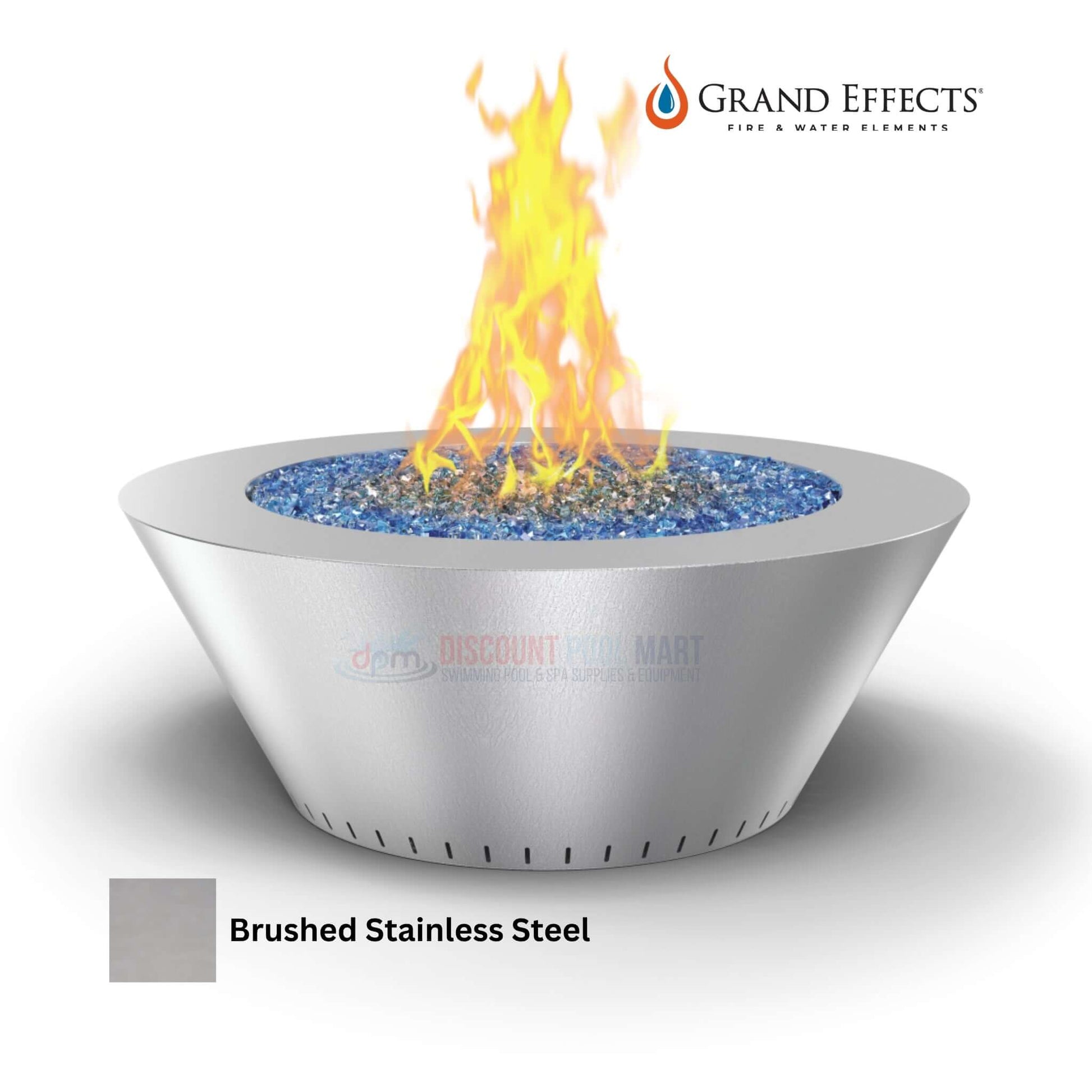 Grand Effects Grand Essex Fire Table in Stainless Steel by Discount Pool Mart DPM features modern design and durable construction.