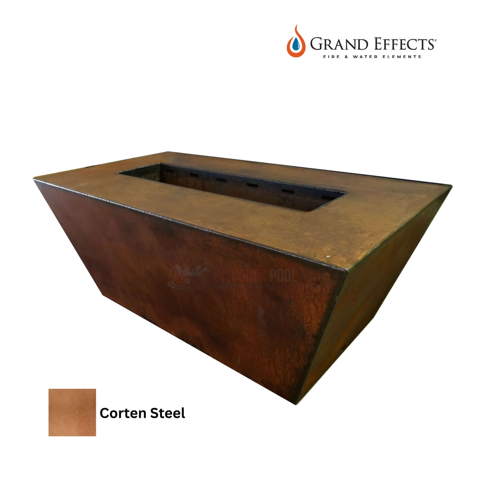 Grand Effects Linear Corinthian Fire Table in Corten Steel, 60x26x18, from Discount Pool Mart DPM.