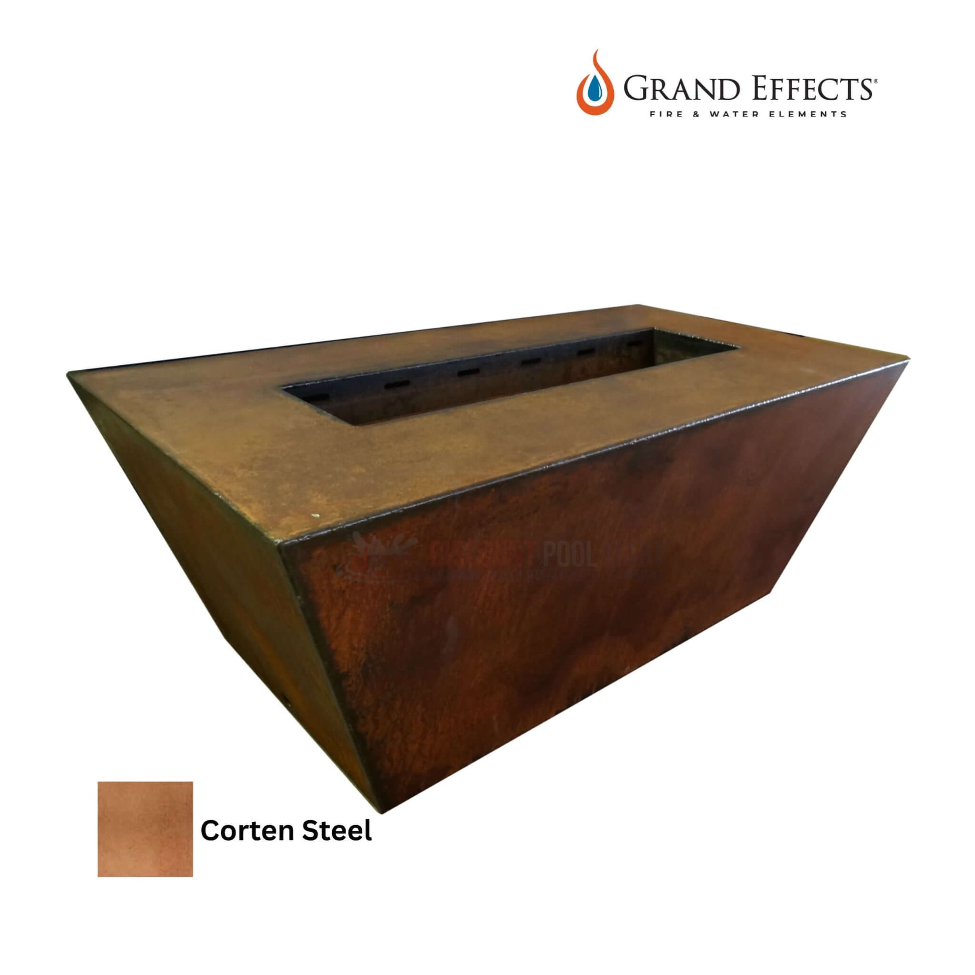 Grand Effects Linear Corinthian Fire Table 60x26x18 Corten Steel - Discount Pool Mart DPM SKU: GF-CT-602618