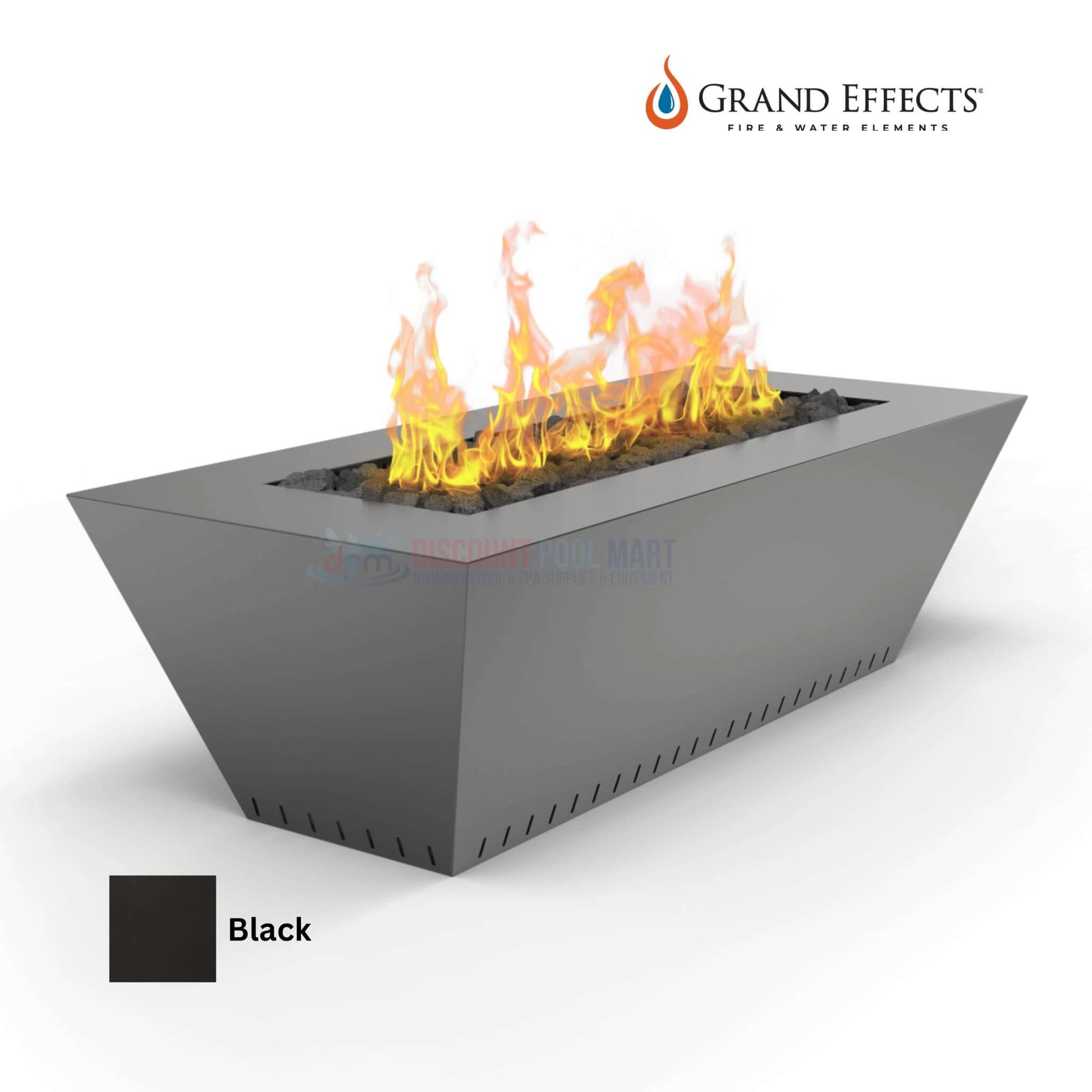 Grand Effects Linear Corinthian Fire Table Black 60x26x18 DPM from Discount Pool Mart with flames.