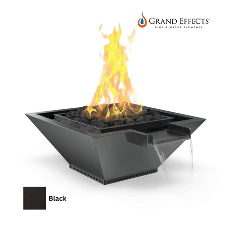 Grand Effects Square Corinthian Fire & Water Bowl in Black with flames, DPM SKU: GrandEffects-Black-01.