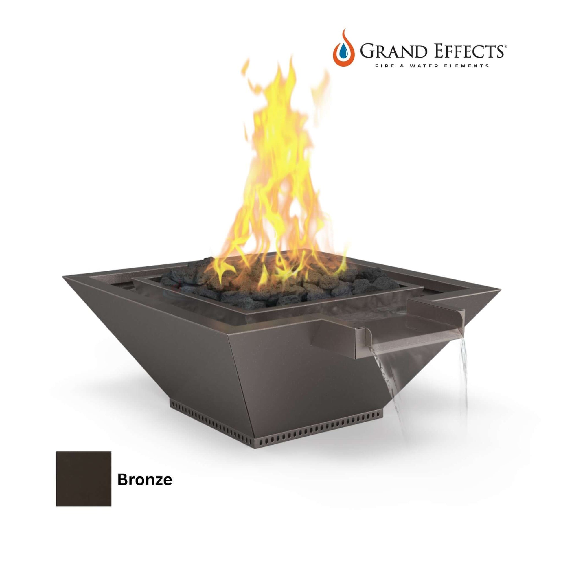 Grand Effects Square Corinthian Fire & Water Bowl in Bronze - Artisan Series by Discount Pool Mart DPM